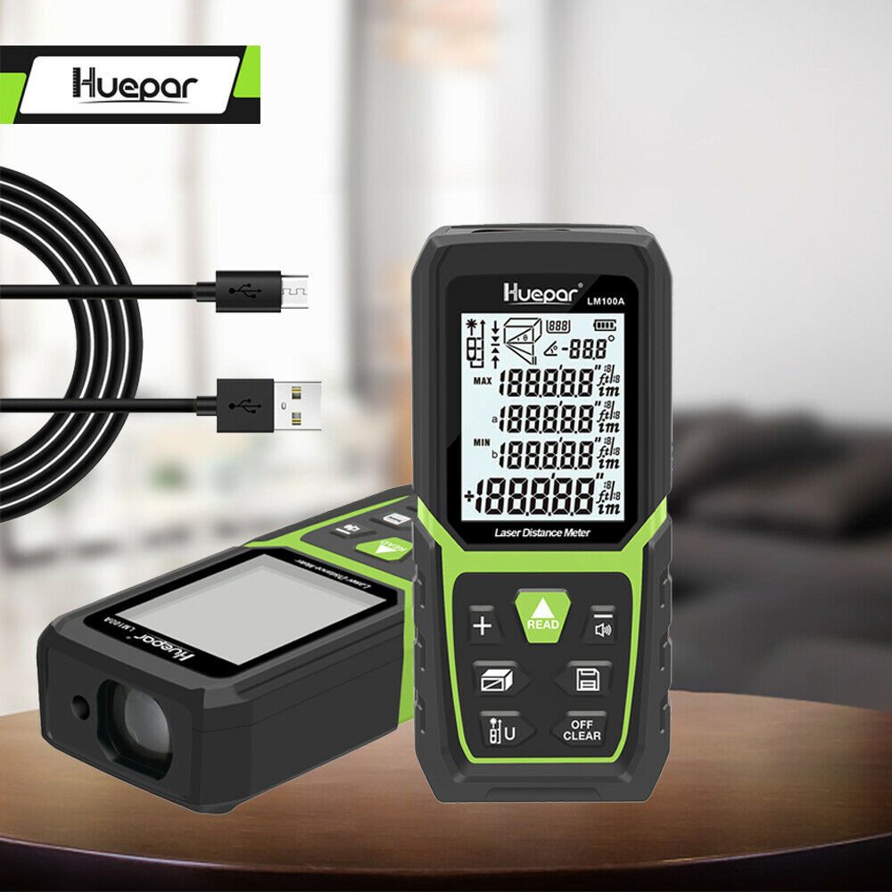 Huepar Kreuzlinienlaser Huepar Entfernungsmesser mit Li-Ion-Akku Winkelsensor 50m/100m/120mv
