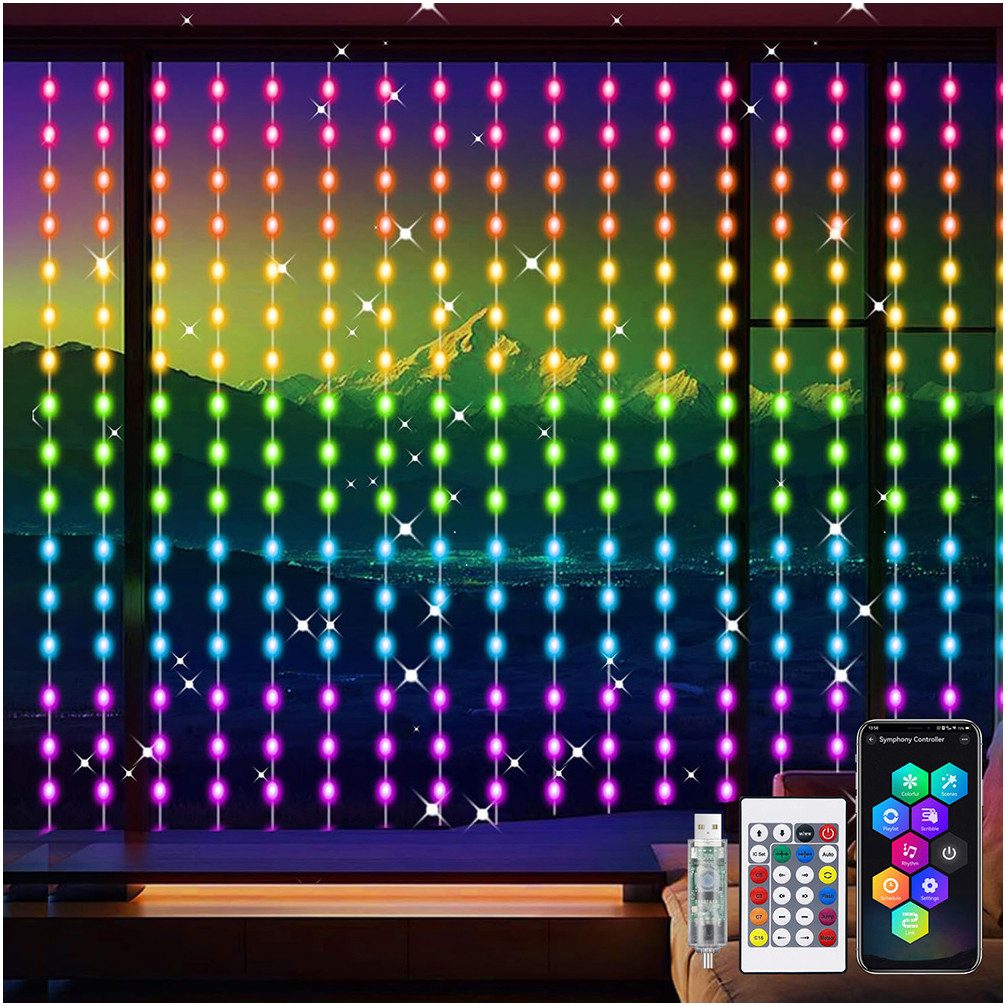 Jibenhome LED-Lichterkette RGBIC Smart Lichtervorhang, Musik Sync, Zeitscha günstig online kaufen