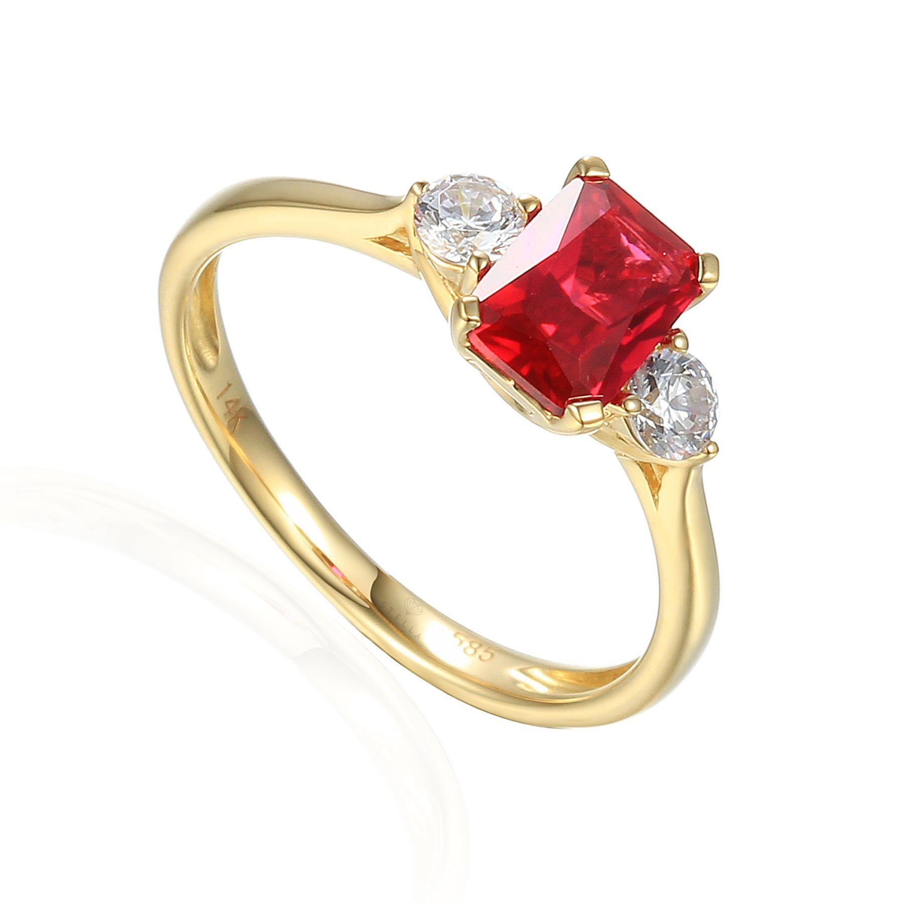 Stella-Jewellery Solitärring 585er Gelbgold Damenring mit synth. Rubin Gr. 54 (Ring mit Edelstein, synth. Rubin und Zirkonia - inkl. Etui)