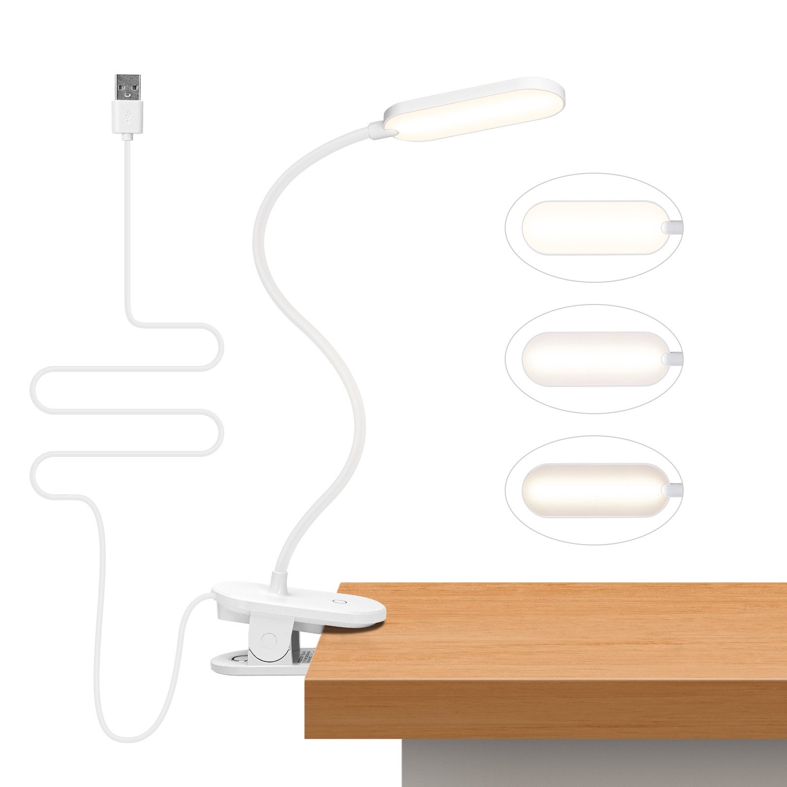 Aigostar Schreibtischlampe LED Leselampe mit 3 Helligkeitsmodi, 4000K, USB-Ladekabel – Bild 5 von 5