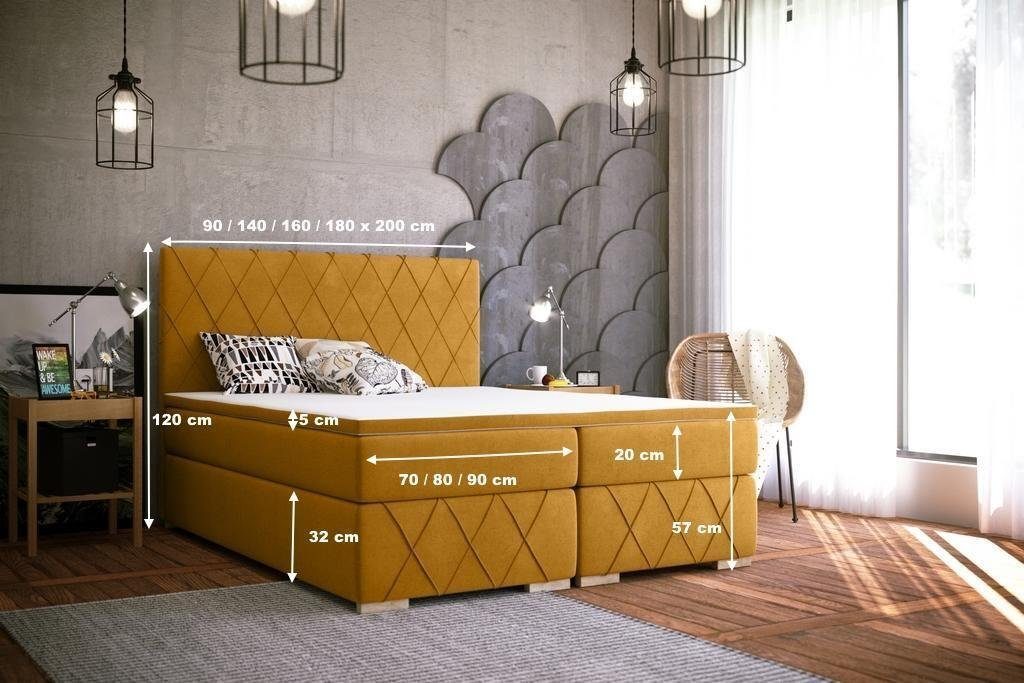 JVmoebel Boxspringbett Doppel Luxus Bett Made in Grau Textil, Polsterbett Boxspringbett Design Schlafzimmer Europa