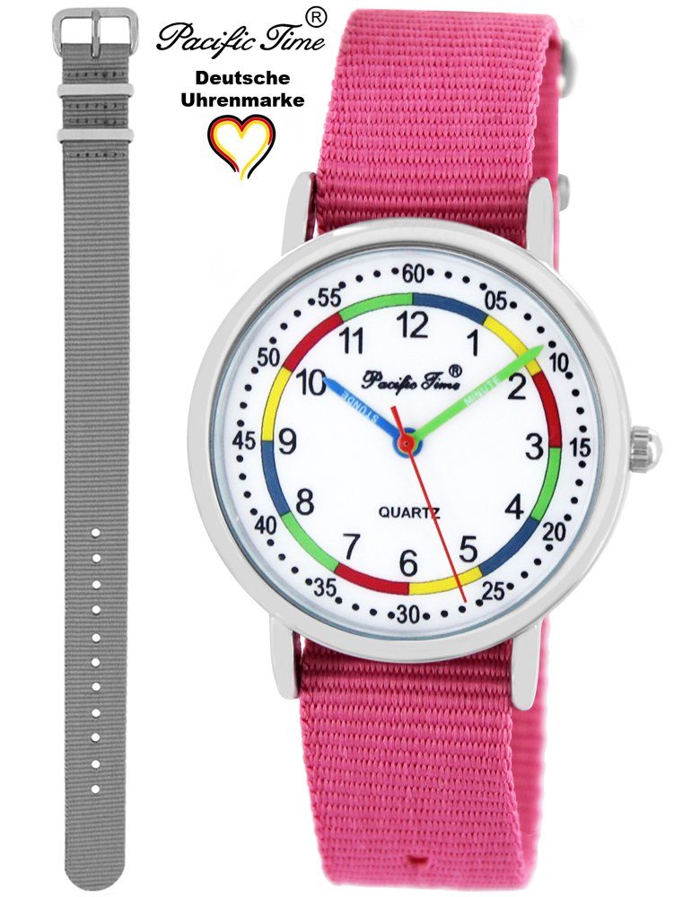 Gratis Wechselarmband, Match Quarzuhr Set First Armbanduhr Design Time - und Mix und Pacific Lernuhr Kinder Versand grau rosa