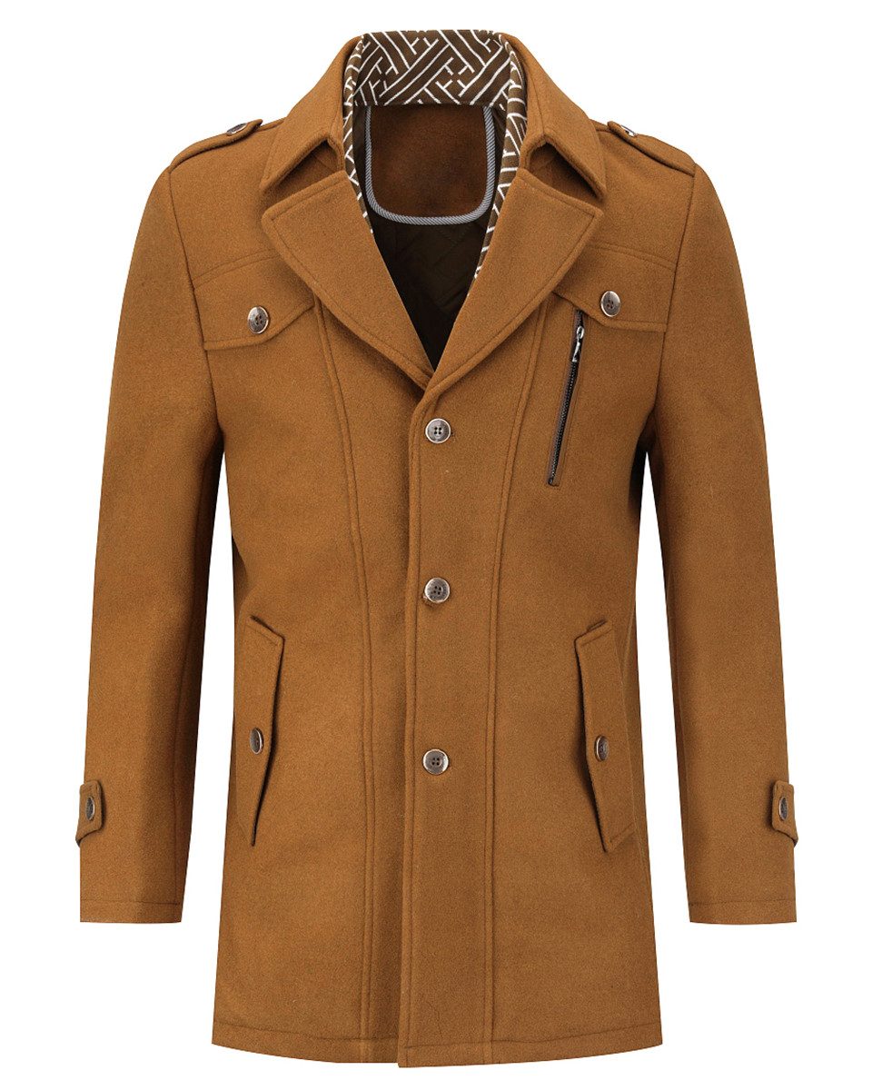 Allthemen Kurzmantel mit abnehmbarem Fake-Kragen Wintermantel Herren Wollma günstig online kaufen