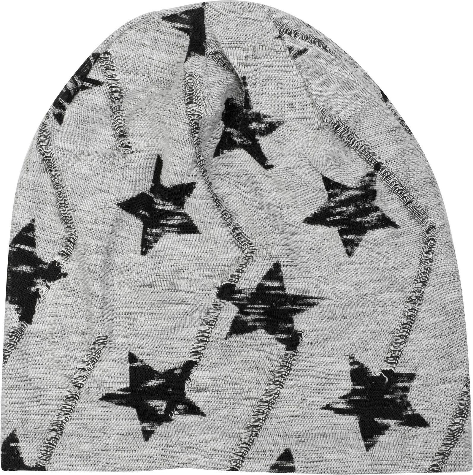 styleBREAKER Beanie (1-St) Beanie Melange mit Sterne meliert Print Hellgrau