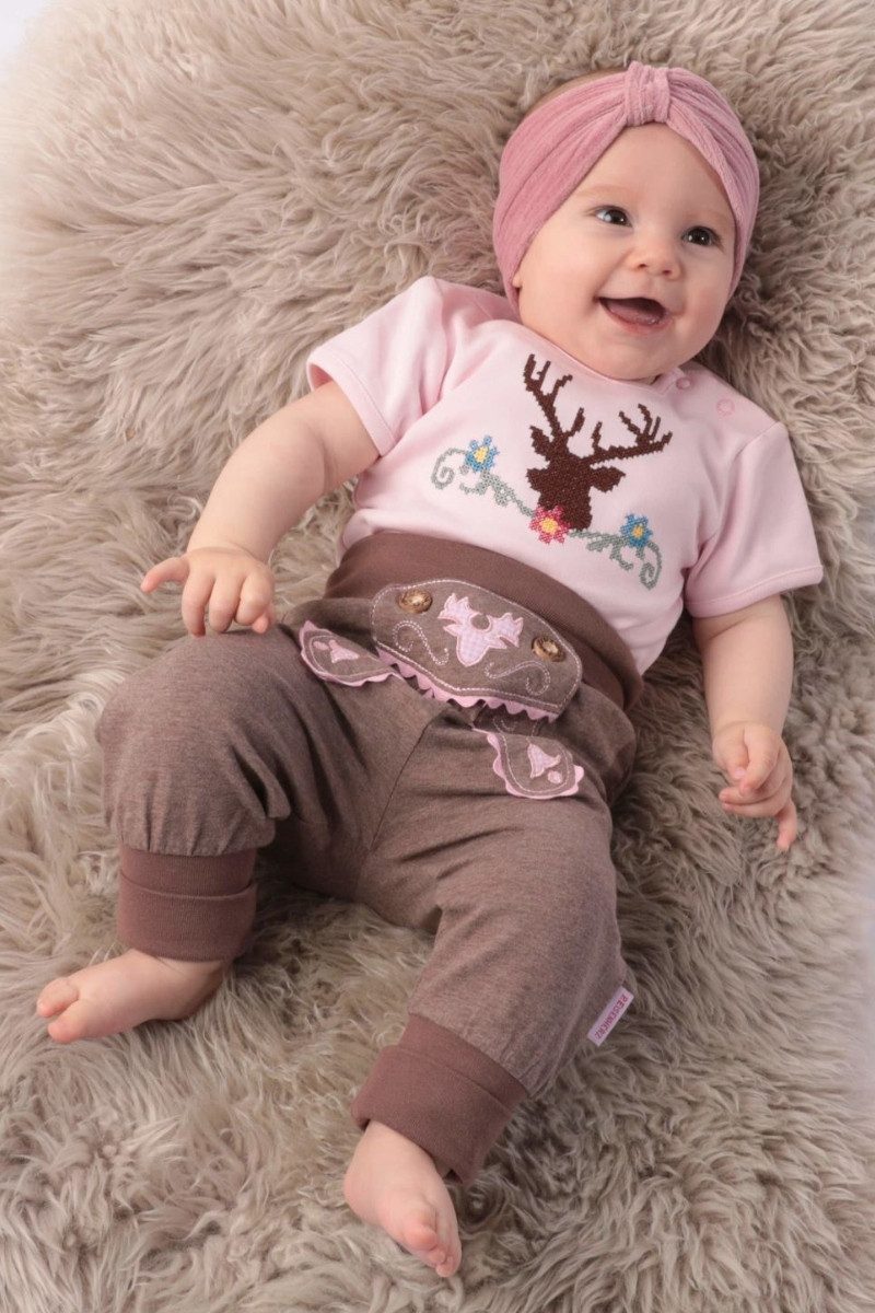 P.Eisenherz Trachtenkleid Baby Body - HIRSCH-STICKEREI - rosa