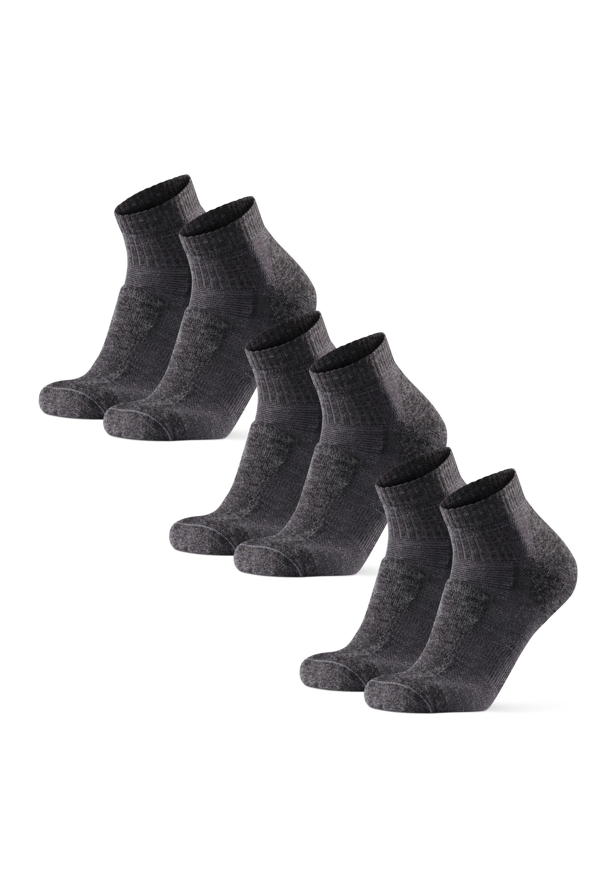 DANISH ENDURANCE Basicsocken Merino Hiking Low (3-Paar) Leicht & gepolstert, Anti-Blasen Socken, Ideal zum Wandern