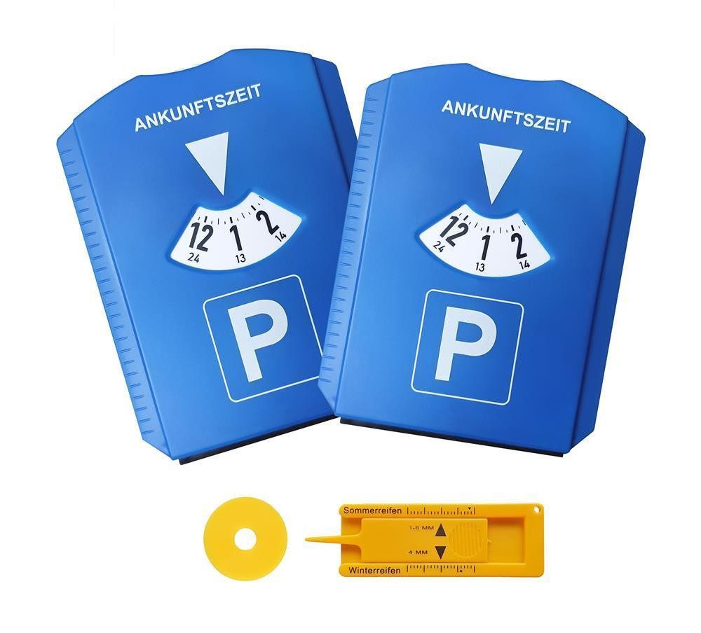 varivendo Parkscheibe 2 Stück Parkscheibe mit Eiskratzer, Einkaufschip und Reifenmesser (Stück, 2-St., Parkscheibe), Parkuhr Scheibenkratzer Schaber Reifenprofilmesser
