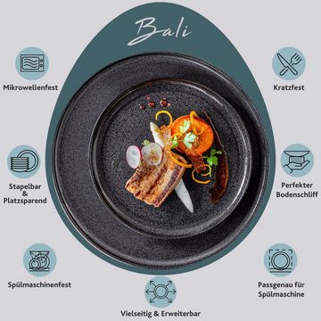 SÄNGER Tafelservice Bali Geschirrset, Premium Collection (12-tlg), 4 Personen, Steingut, Dunkel Grau mit Dunkler Maserung, Handmade