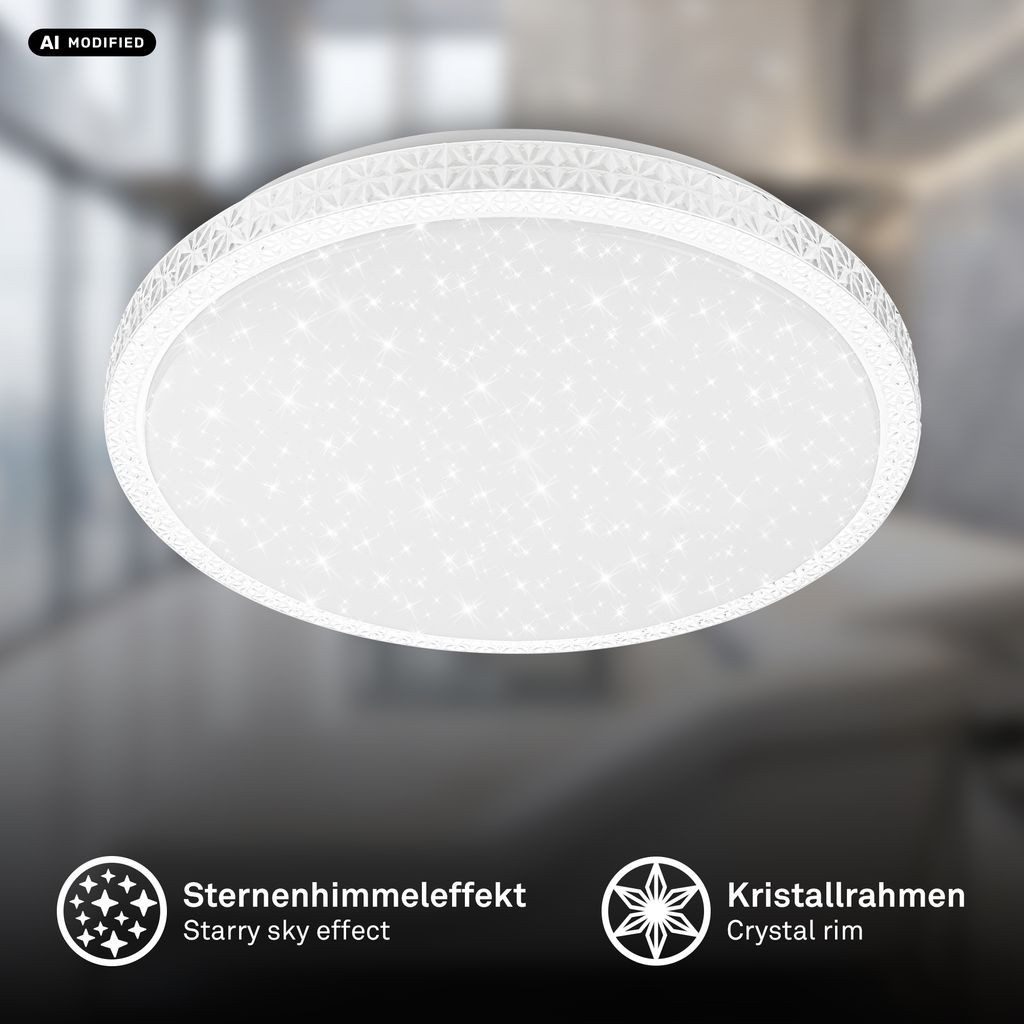 Briloner Leuchten LED Deckenleuchte LED Deckenlampe Sternenhimmel Kristalloptik, LED fest integriert, 4000K - Neutralweiß, 39x8 cm, Schlafzimmer, Wohnzimmer, Flur, Büro