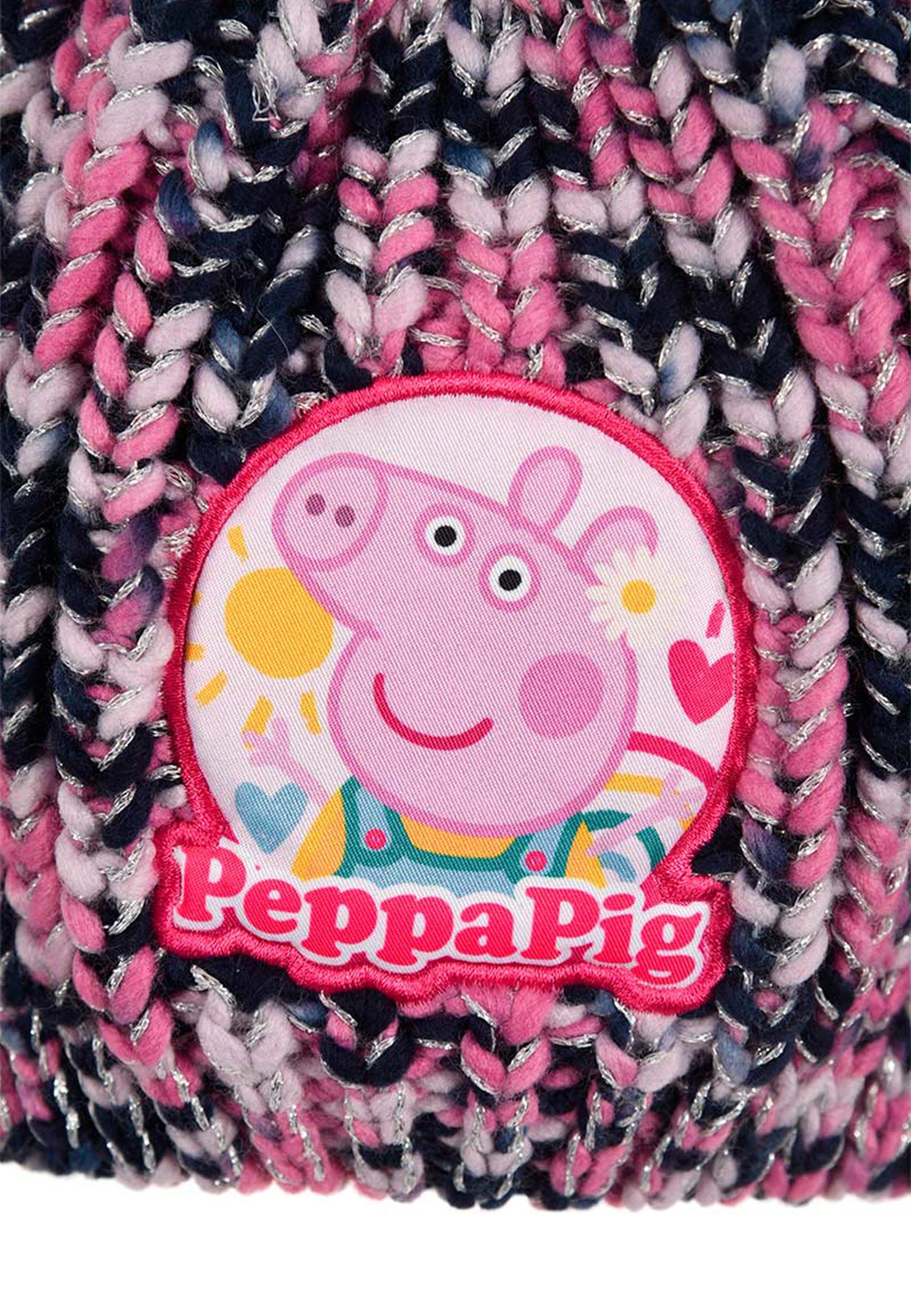 Peppa Pig Bommelmütze Mädchen mit Kunstpelz Lila Kinder Strick-Mütze Winter-Mütze Bommel