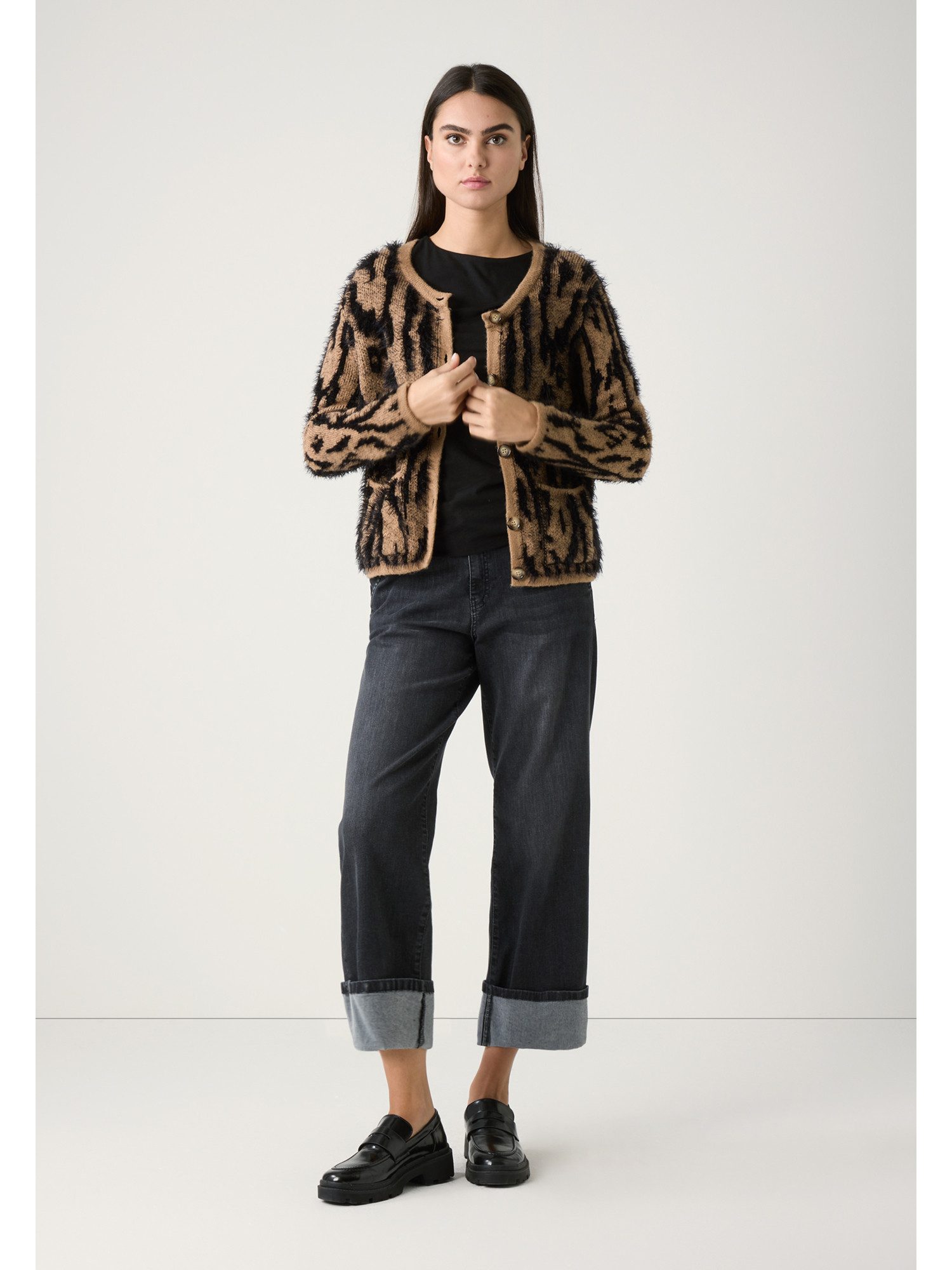 MORE&MORE Strickjacke haariger Cardigan, Animal-Dessin günstig online kaufen