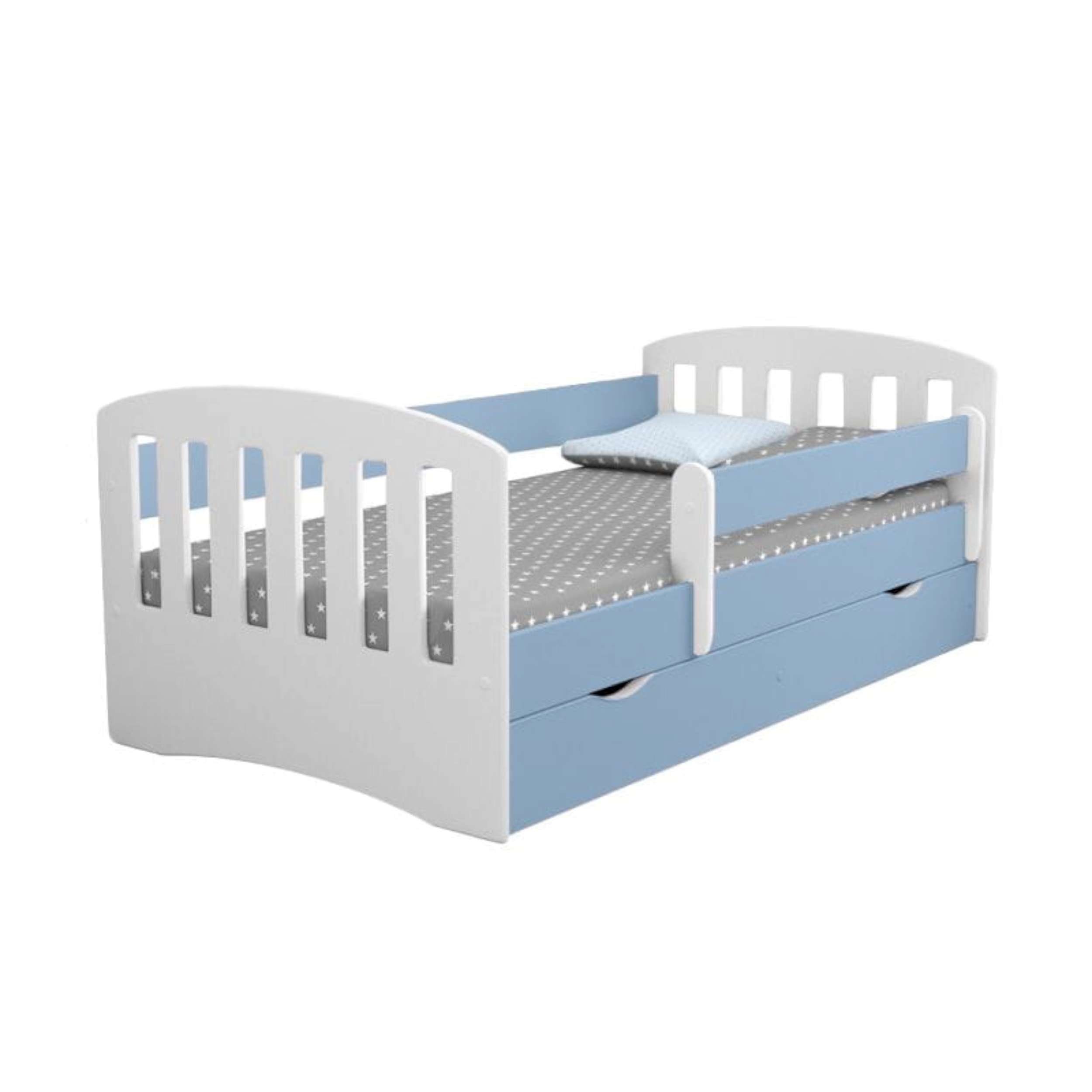 Stylefy Jugendbett Amira (Kinderbett, Bett), 140/160/180 x 80 cm, mit Schublade, aus Holzwerkstoff, variabel stellbar, für Kinder Weiß - Hellblau