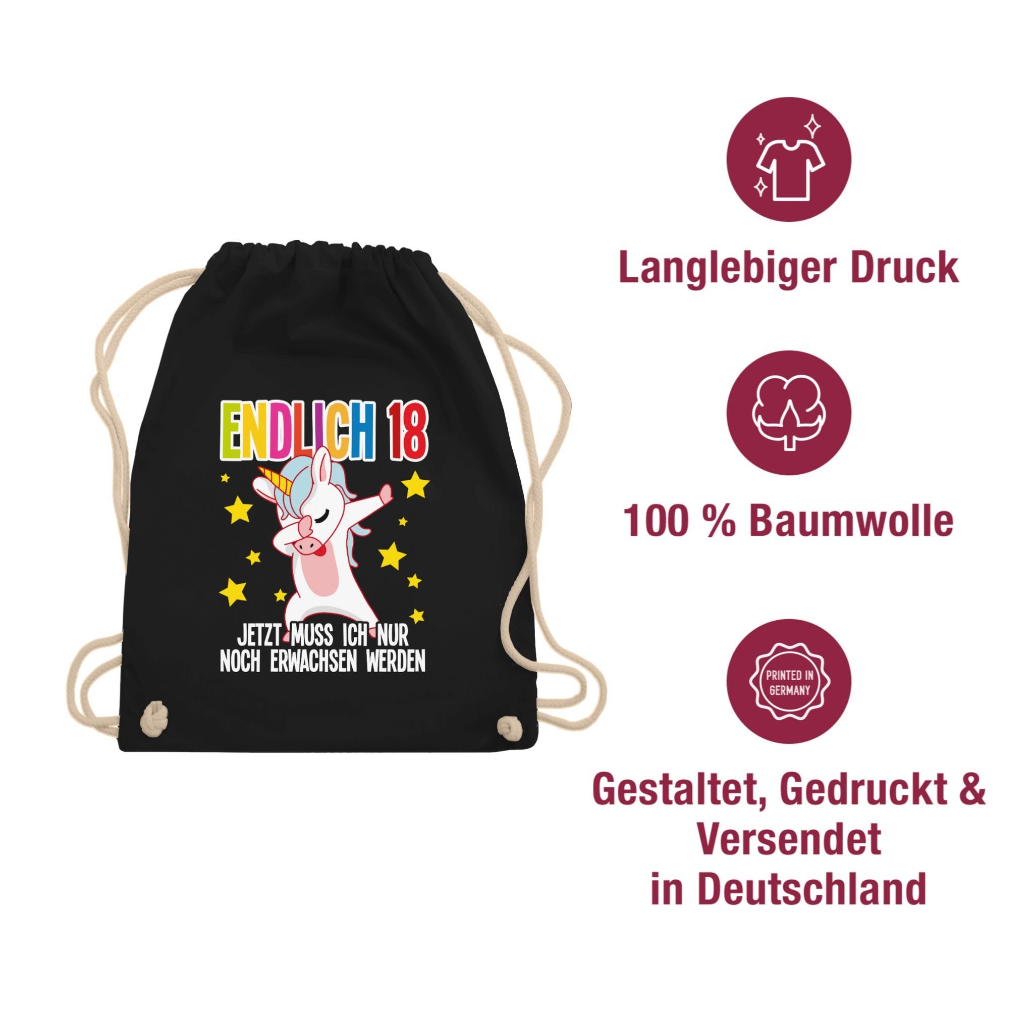 Shirtracer Turnbeutel Endlich Achtzehn nur noch erwachsen werden Einhorn Dab, 18. Geburtstag