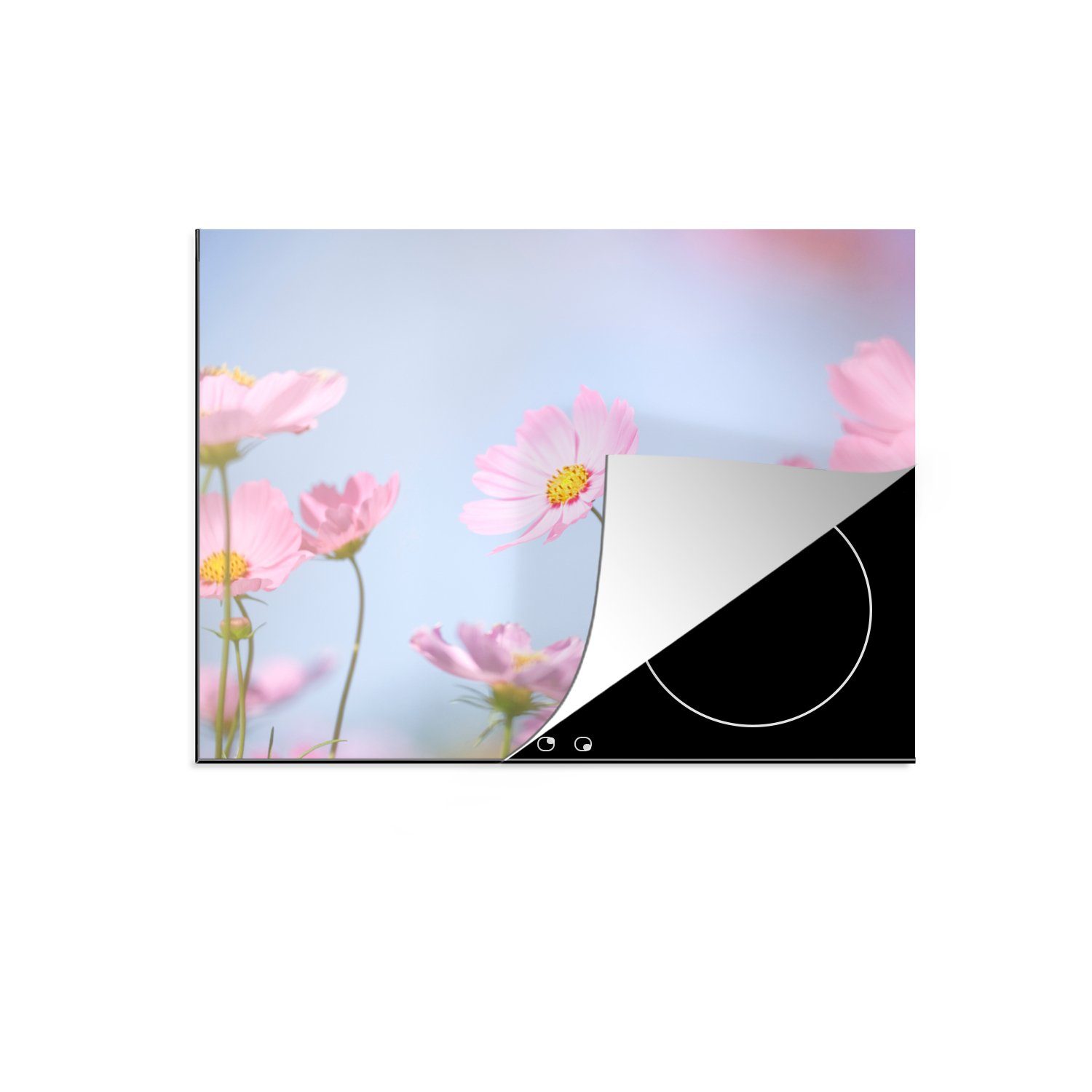 MuchoWow Herdblende-/Abdeckplatte Blumen - Rosa - Draußen - Natur, Vinyl, (1 tlg), 59x52 cm, Ceranfeldabdeckung für die küche, Induktionsmatte