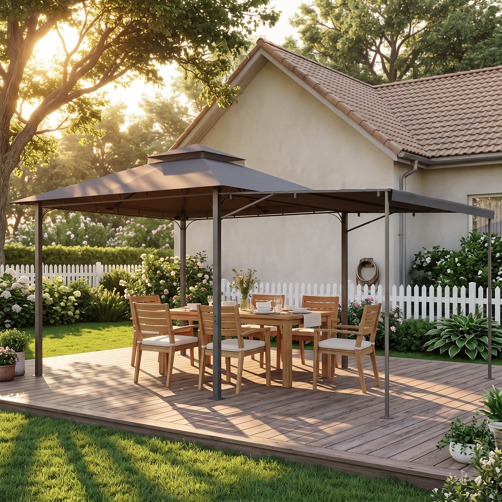 HOMALL Pavillon Extend Grillpavillon, mit 1.8m ausklappbarer Seitenveranda, mit 4 Seitenteilen, (Ausziehbarer Seitenmarkise flexibel verstellbare Schattenflächen), Verstellbarer Pavillon 3–4,7 m, mit Moskitonetz für 6-10 Personen