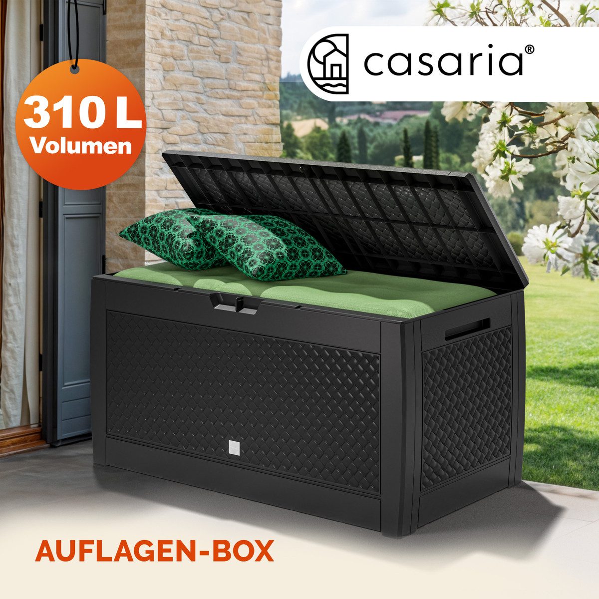 Thumbnail - Casaria Auflagenbox Matuba, 310L Haltegriffe Rollen Balkon Wohnzimmer Flecht-Optik Anthrazit
