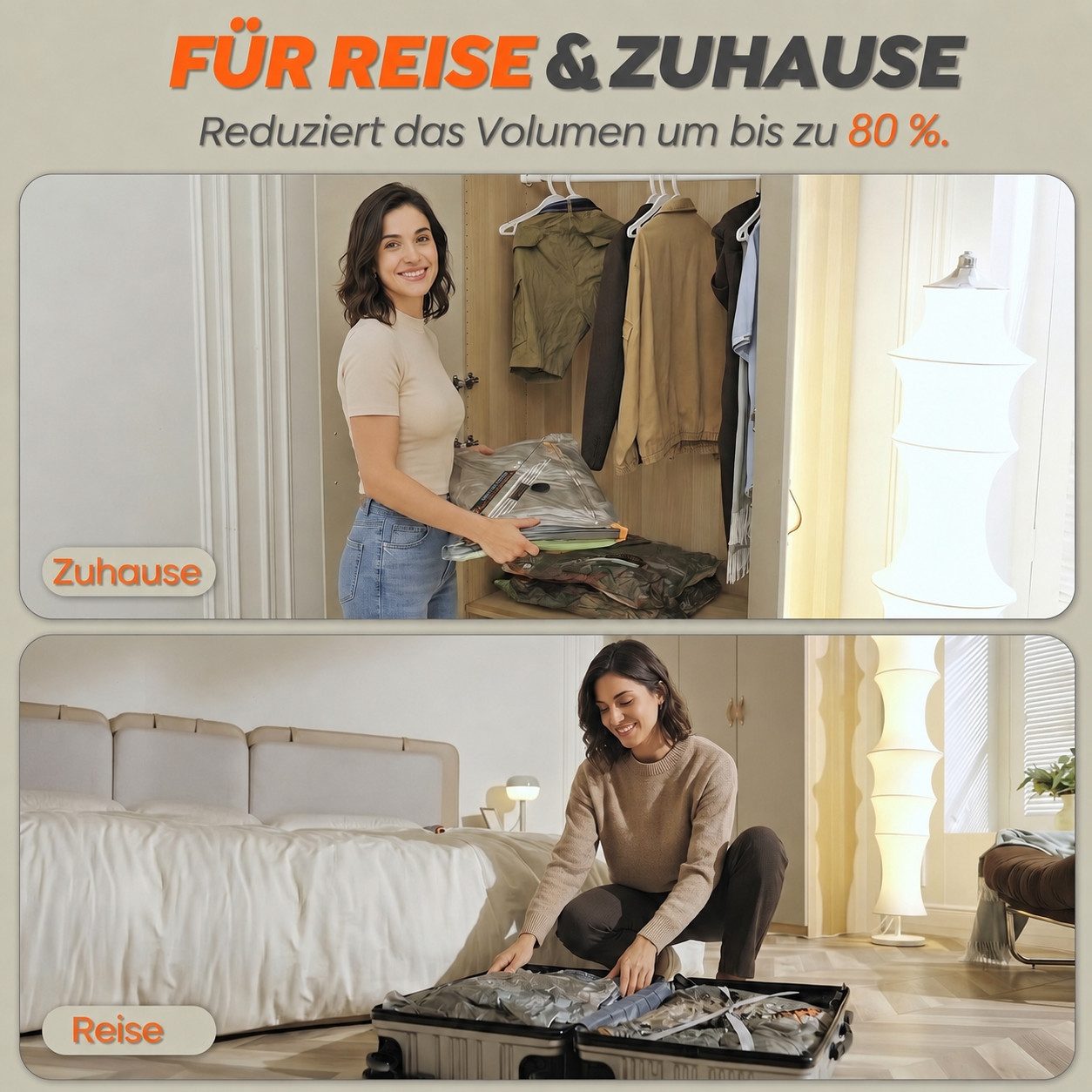 Futicare Kofferorganizer Set mit kabelloser Akku-Vakuumpumpe (20-tlg., Vakuumbeutel in 3 Größen für Reise, Kleiderschrank & Aufbewahrung) – Bild 5 von 5