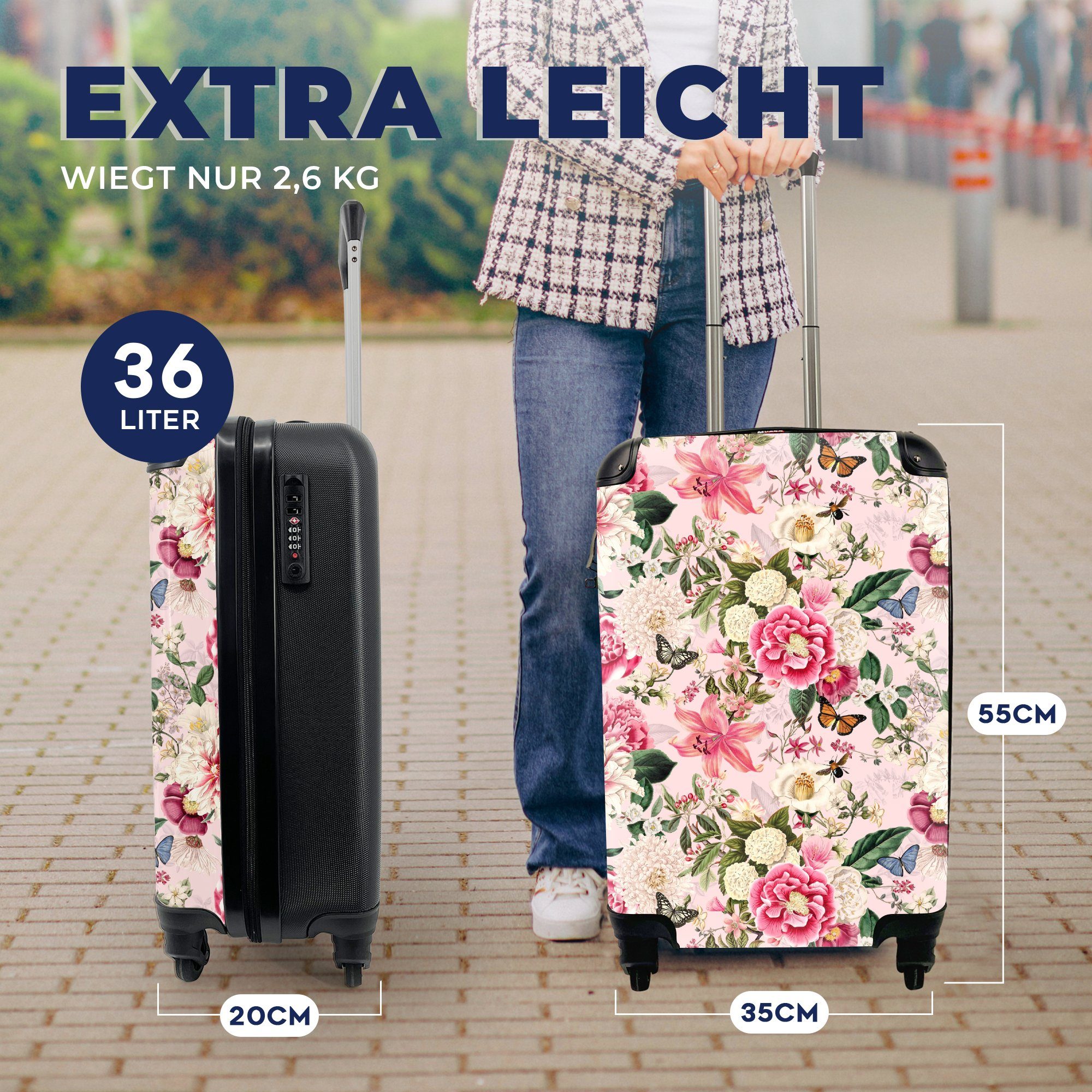 Handgepäck 4 - Rollen, MuchoWow Reisekoffer - mit für Blumen rollen, Reisetasche Trolley, Ferien, Insekten, Lilie Handgepäckkoffer