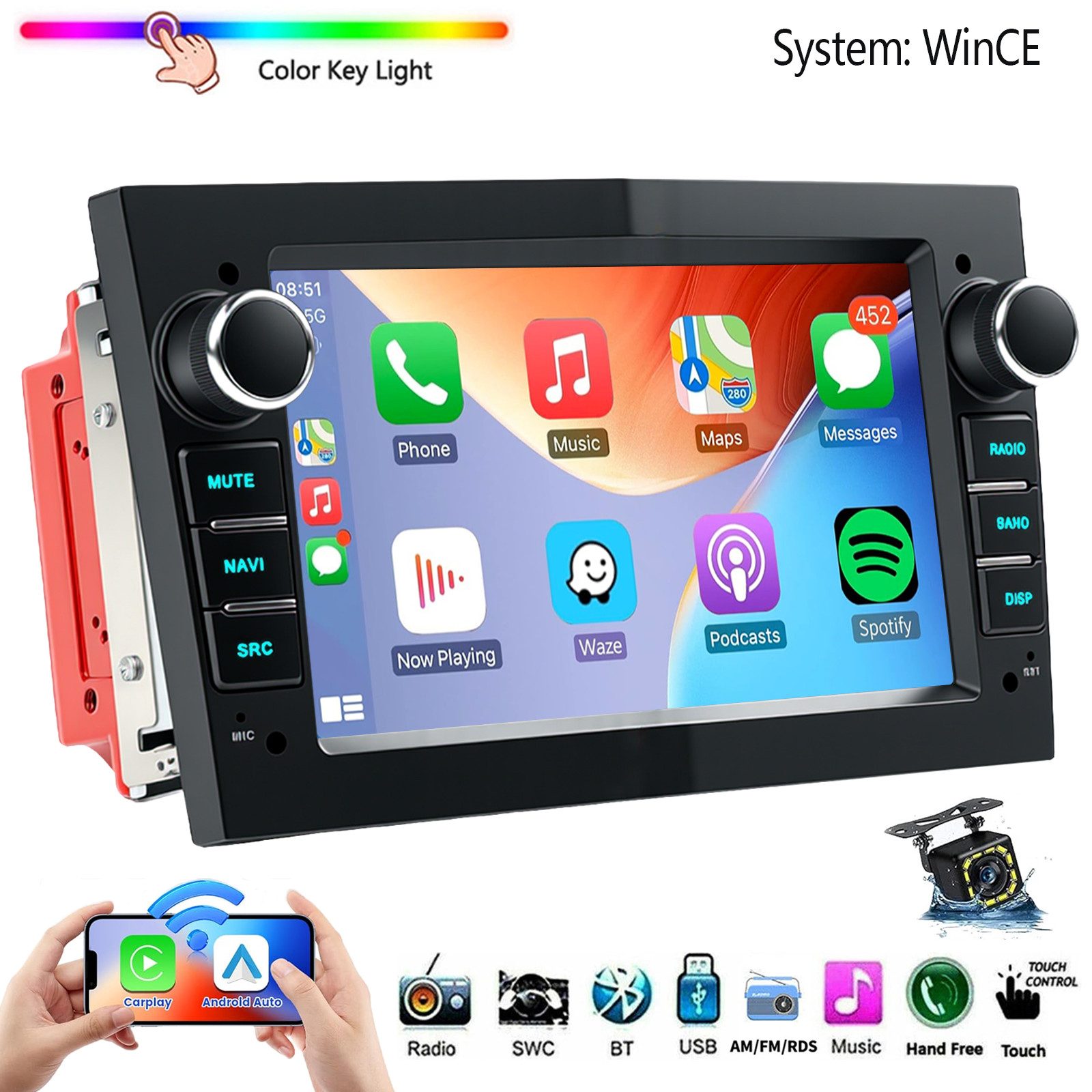 ESSGOO 7'' Android 15/WinCE für Opel Astra H/Corsa C/D/Vectra C/Zafira h 2DIN Autoradio (RDS, 4+64GB(optional), DAB (optional), FM, DAB+ (optional), SWC, Apple Carplay Android Auto GPS Navi WIFI BT EQ)