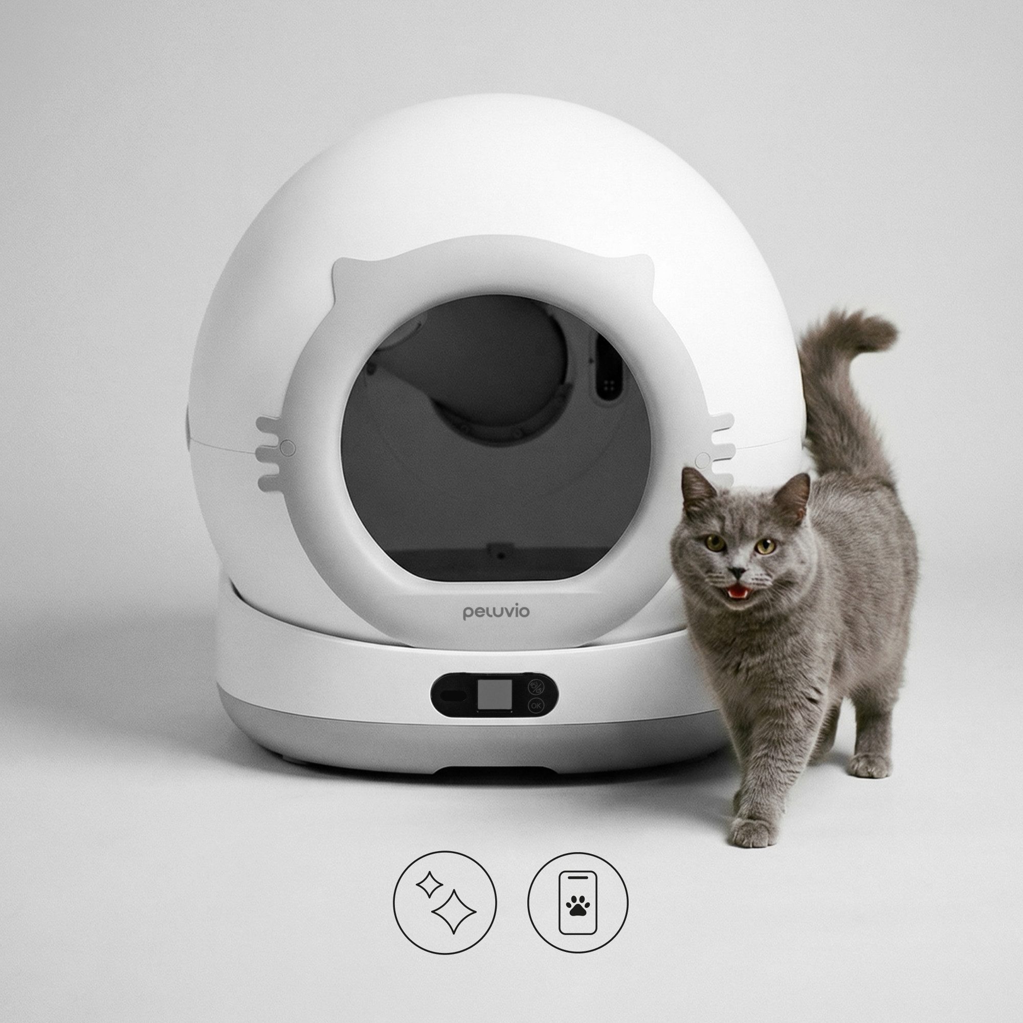 Peluvio Katzentoilette PEARL, Selbstreinigung/ToF+4 Waagen/1080p Kamera/WLAN 2.4+5/72 l