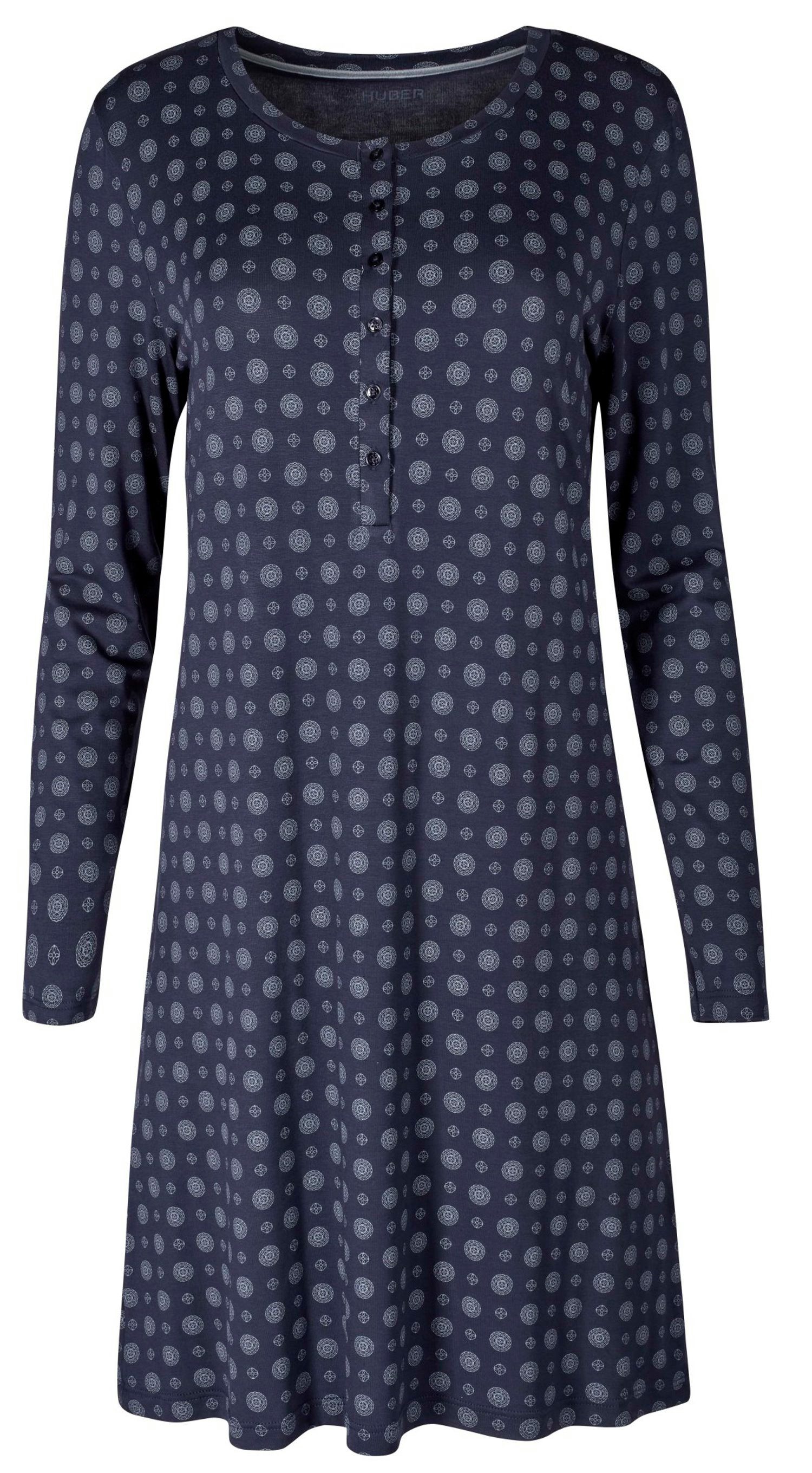 HUBER Nachthemd Damen Schlafshirt mit langem Arm (1-tlg) Knopfleiste