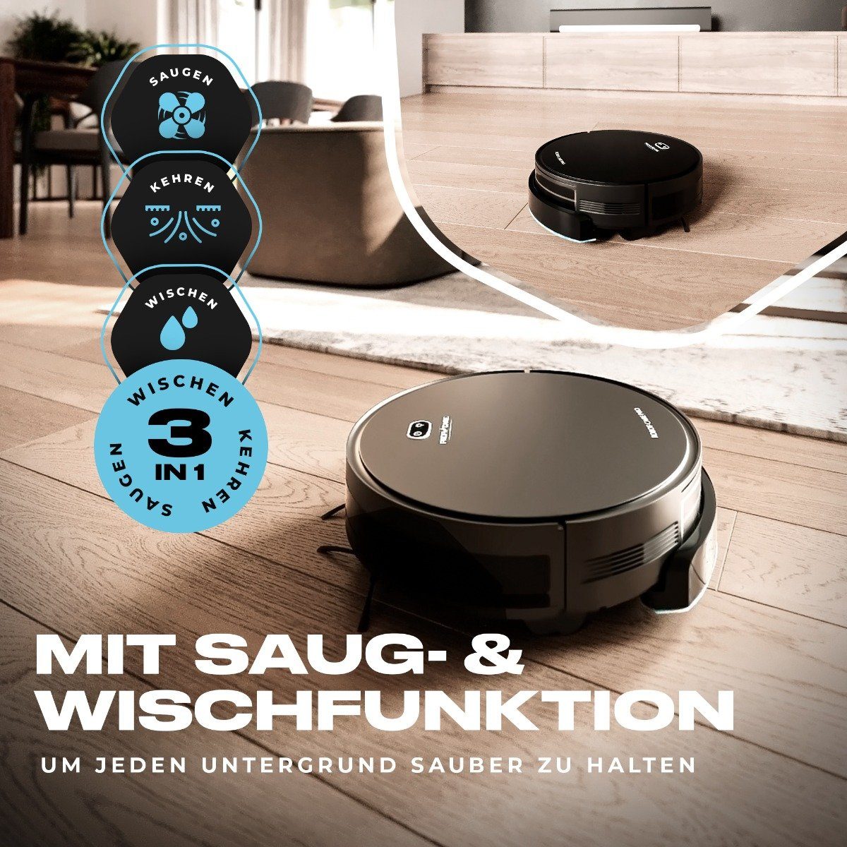 ProfiCare Nass-Trocken-Saugroboter PC-BSR 3108, mit Wischfunktion und App-Steuerung