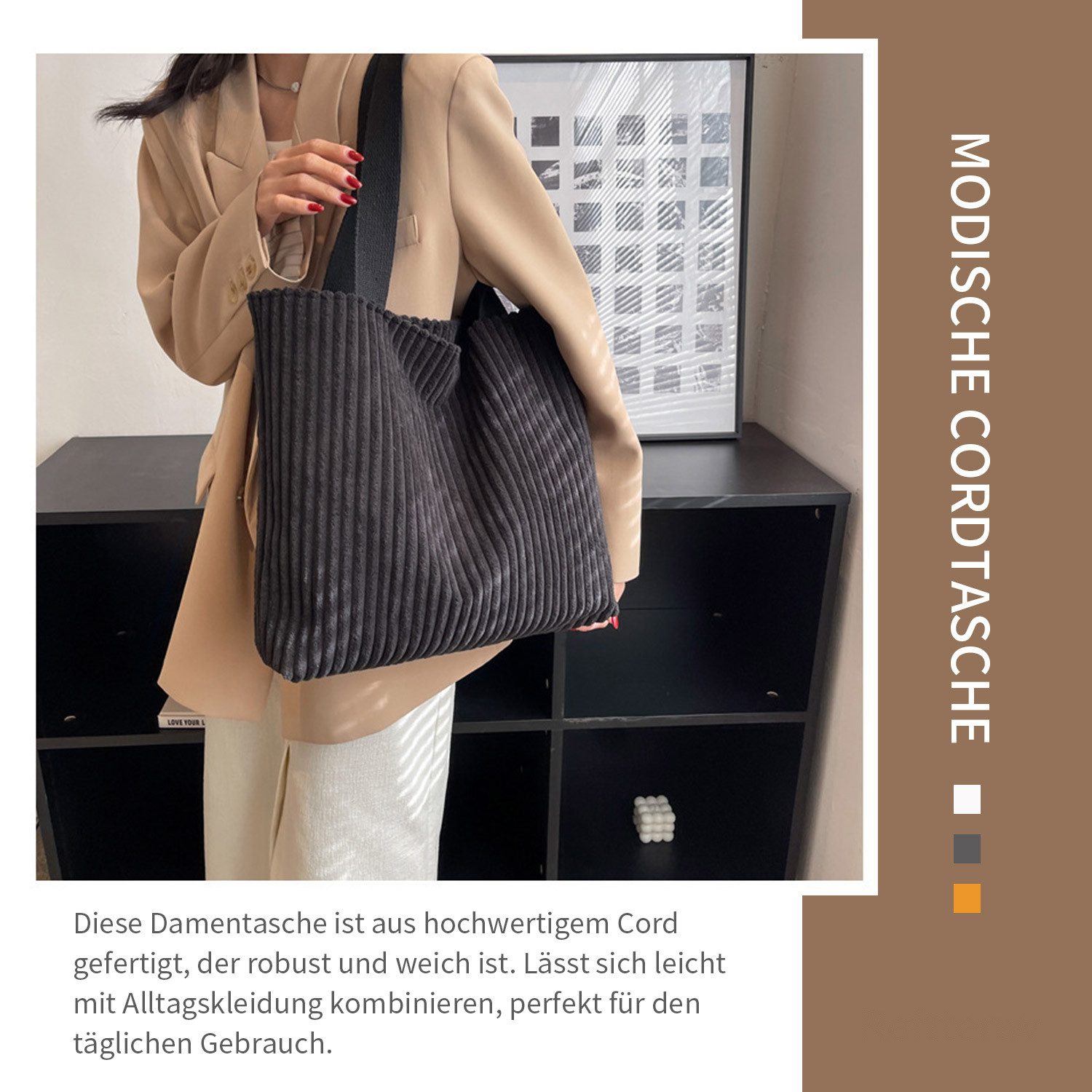 Refttenw Umhängetasche Cord Tasche,Shopper Tasche,Damen Tote Bag mit Reißve günstig online kaufen