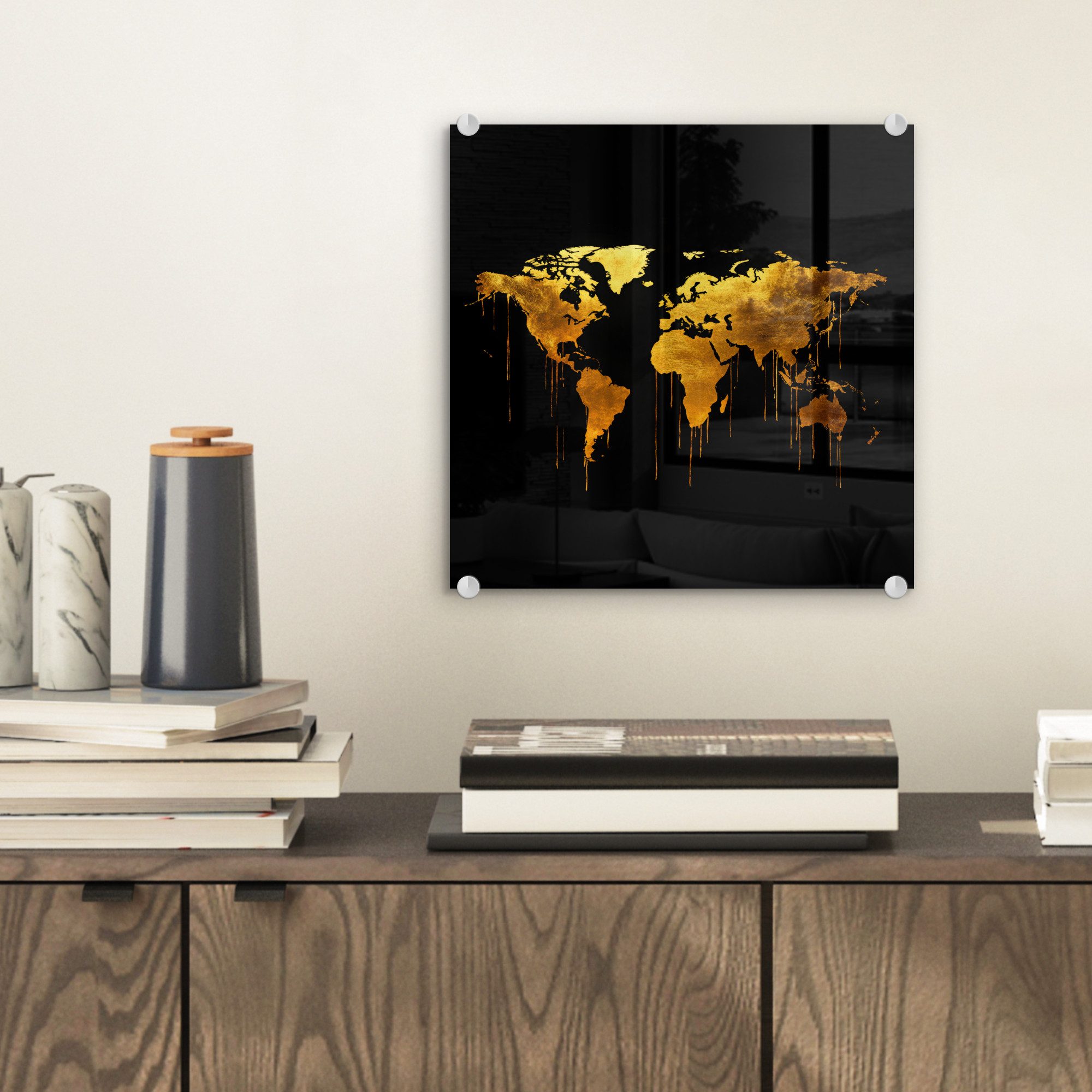 MuchoWow Acrylglasbild Weltkarte - Gold - günstig online kaufen