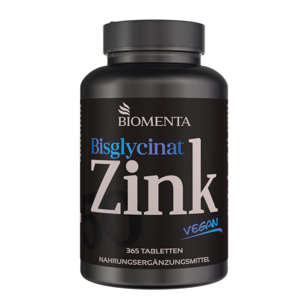 BIOMENTA Zink 50 - 365 Zink Tabletten je 50mg Zinkbisglycinat - Premiumqualität Tabletten, 365,00 St., 253 g