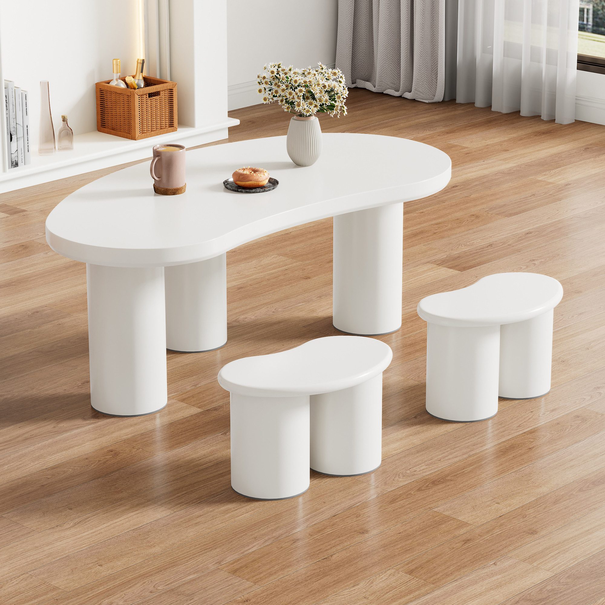 REDOM Couchtisch Couchtisch Set Halbmondform Weiß günstig online kaufen