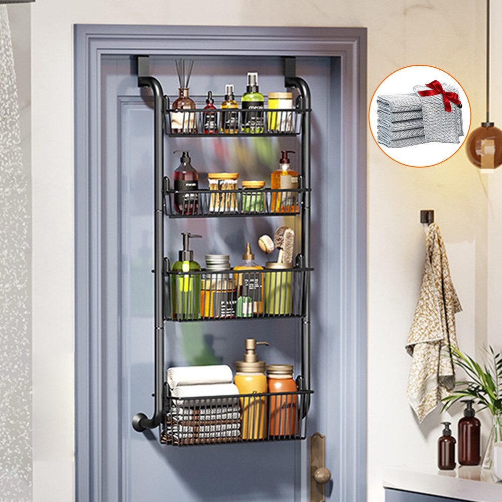 MOPUEA Hängeregal Hängender Aufbewahrungsregal für Türen, hängender Gewürzregal, Heavy-Duty Metall hängende Aufbewahrung für die Tür für Speisekammer 1-tlg., 4 EbenenTürregal Speisekammer Gewürzregal mit 10 Stahldrahtgeflecht