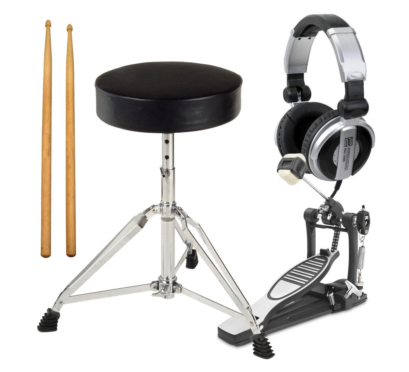 XDrum Schlagzeughocker E-Drum Accessory mit Pack Drumhocker Kopfhörer), (Zubehörset, Ideales Stool, Drum E-Drums Set inkl. Add-On für Sticks, Pro Fußmaschine