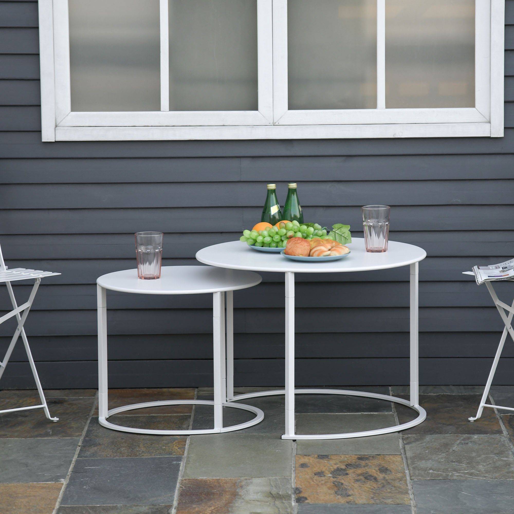 Outsunny Set 2er Gartentisch Beistelltisch