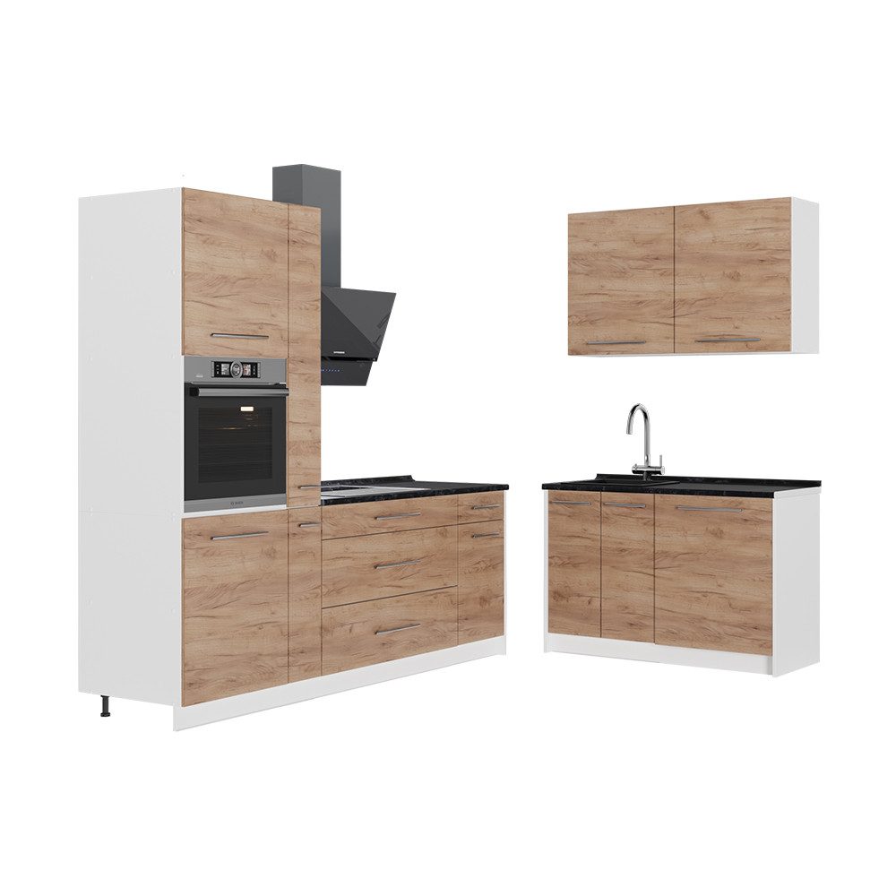 Vicco Winkelküche Fame-Line, Goldkraft Eiche/Weiß, 220 x 120 cm, AP Anthrazit