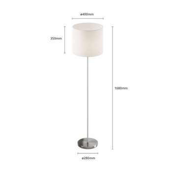 Lindby Stehlampe Everly, dimmbar, Leuchtmittel nicht inklusive, Modern, Stoff, Metall, weiß, nickel matt, 1 flammig, E27, Stehleuchte