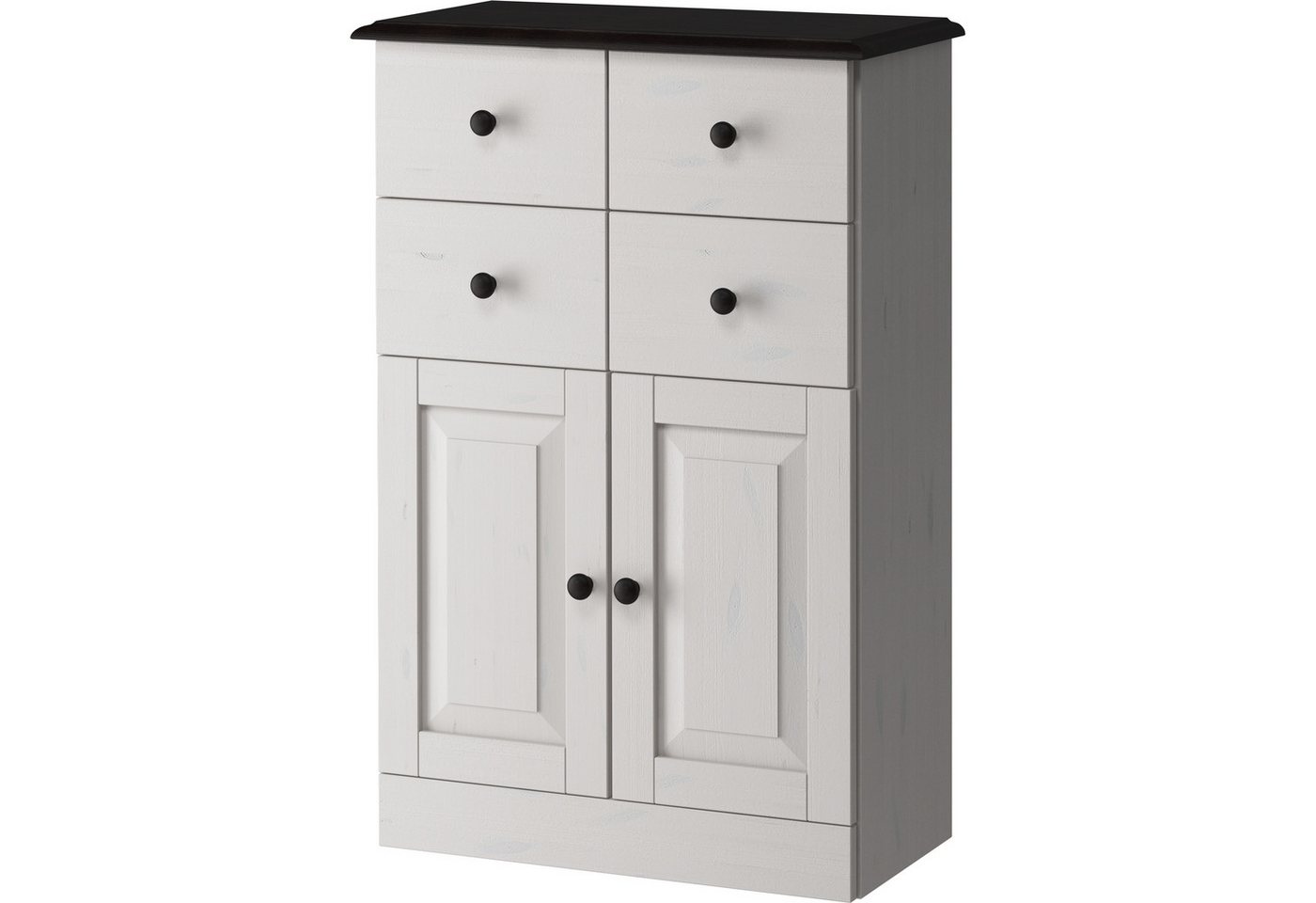loft24 Badkommode Rico - Badezimmerschrank Midischrank Bad Badmöbel Badschrank, 2 Türen, 2 Schubladen, Kiefer Massivholz, Landhausstil