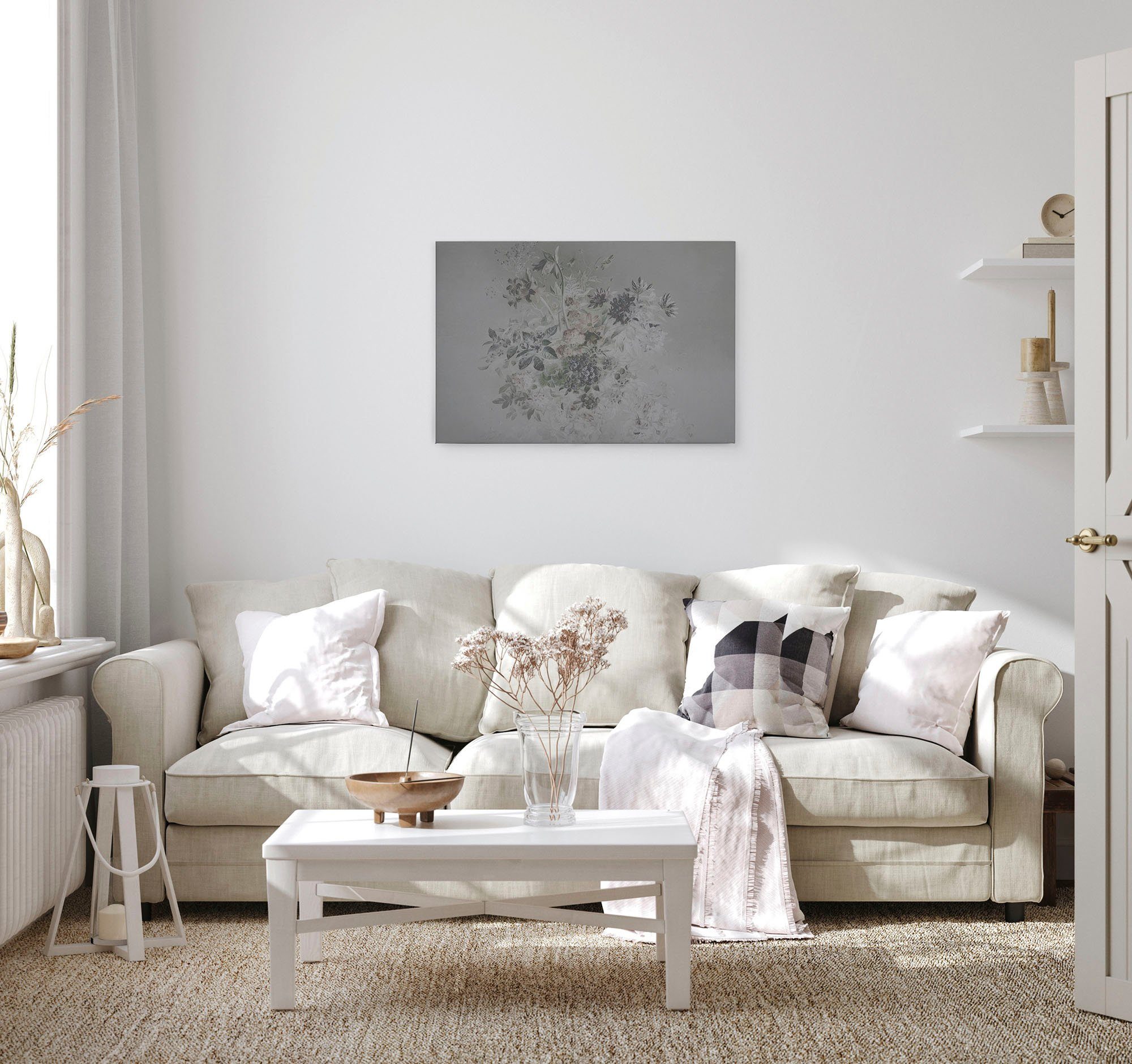 A.S. Création Leinwandbild bouquet pastel 3, Blumen, Kinder, Kunst (1 St), Keilrahmen Blumen Floral Grau Pastel Leinwand-Bild Wohnzimmer modern