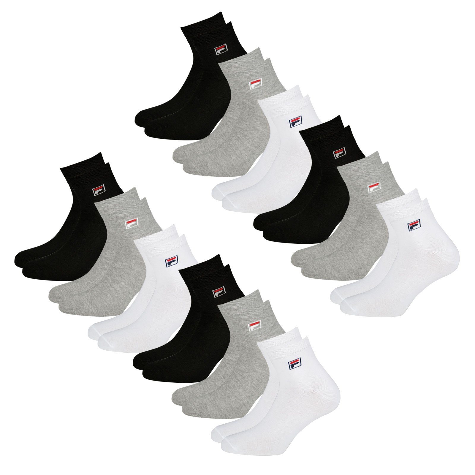 Fila Sportsocken Quarter Socken (12-Paar) mit elastischem Piquebund 700 black / grey / white