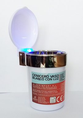 Aschenbecher AUTO ASCHENBECHER Weiss mit Deckel LED Licht für Getränkehalter 97, Autoaschenbecher Windaschenbech