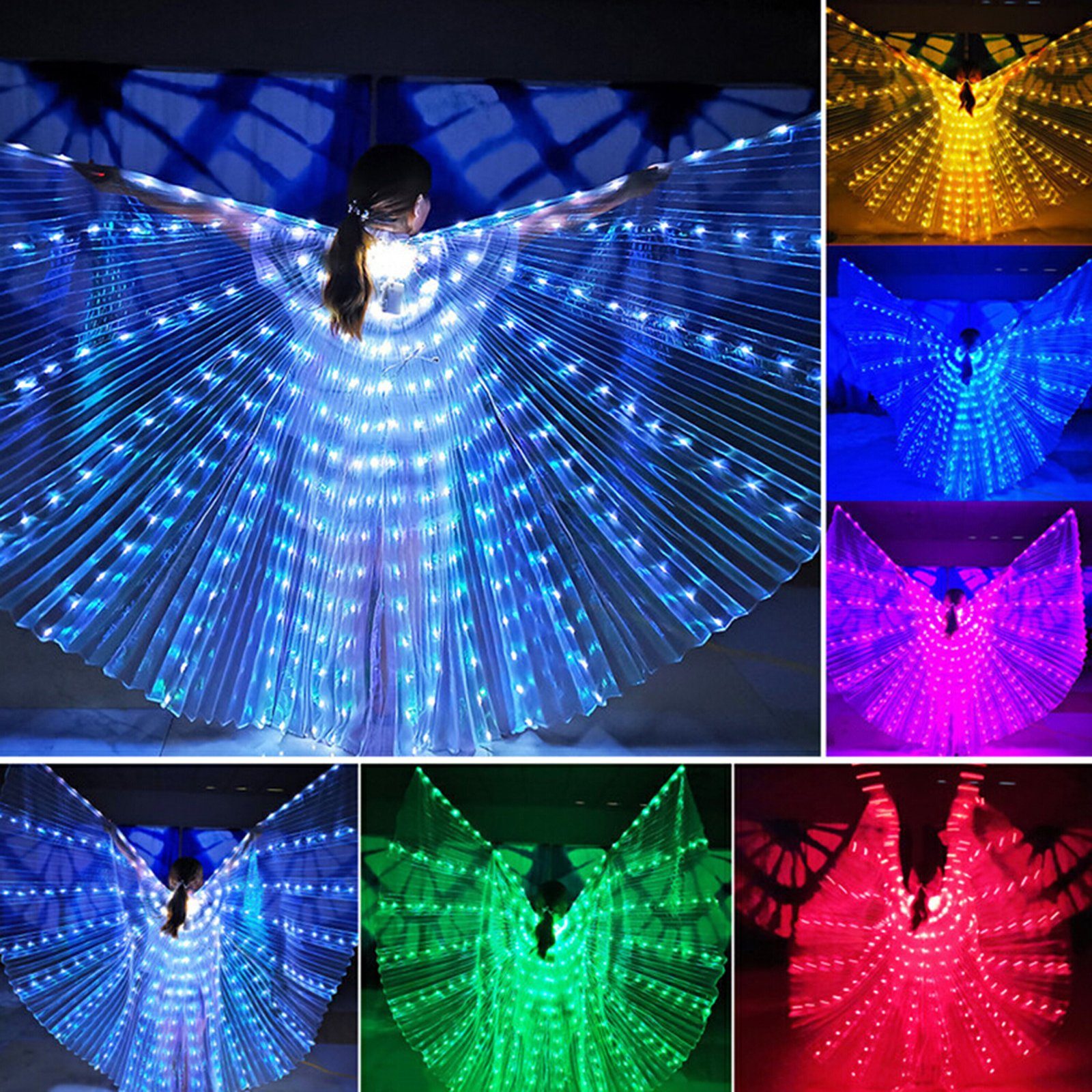 SEEZSSA Kostüm-Flügel LED-Flügel für Erwachsene,‎LED Isis Schmetterling  Wings Erwachsene, 145 cm Länge leuchtende Bauchtanz-Kostüme Für Bauchtanz