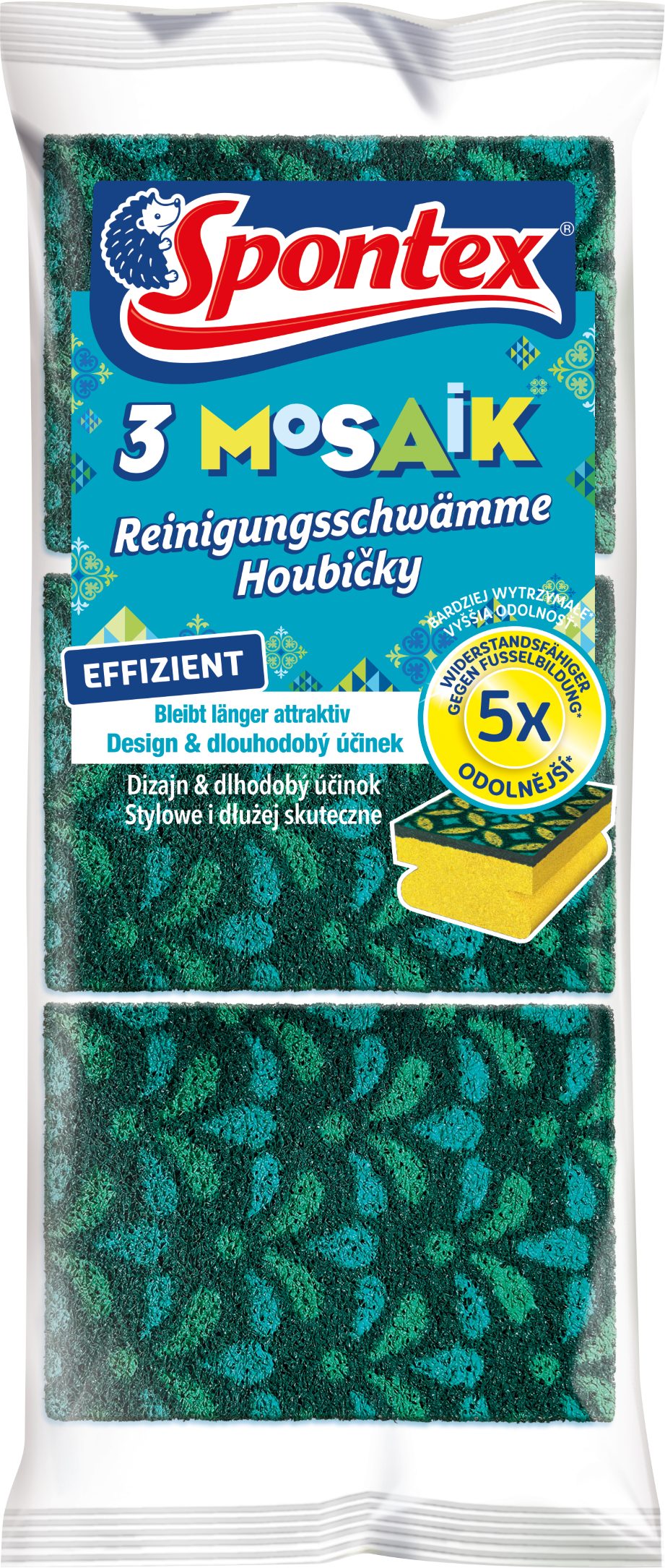 SPONTEX Scheuerschwamm 19411056, Reinigungsschwamm Mosaik 3er Set, perfekt zum Putzen von hartnäckigem Schmutz