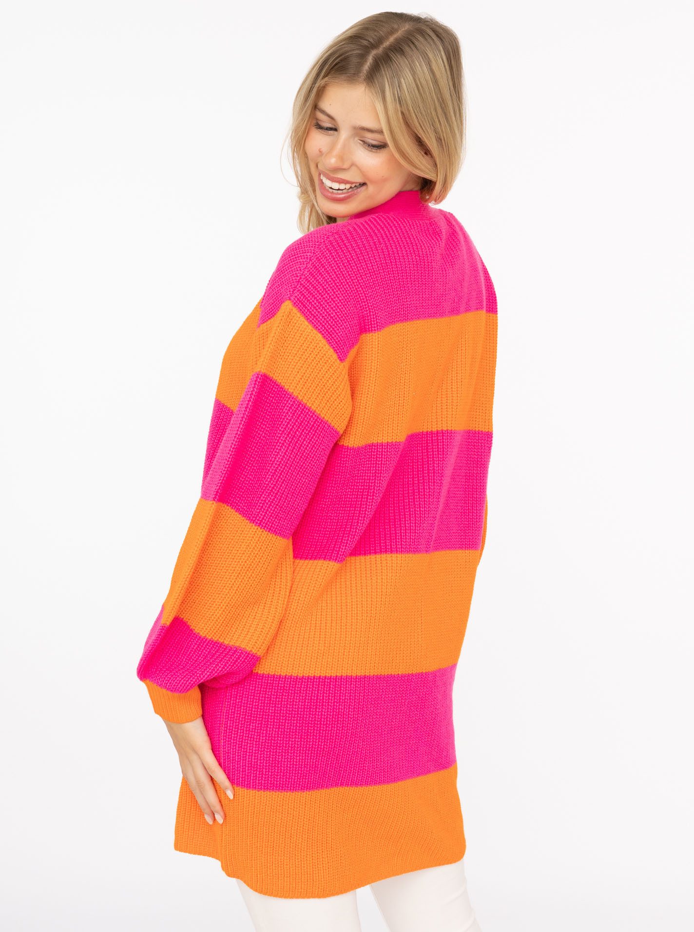 Zwillingsherz Cardigan "Katja" One Size, Wollanteil, Langarm, Blockstreifen, ohne Verschluss