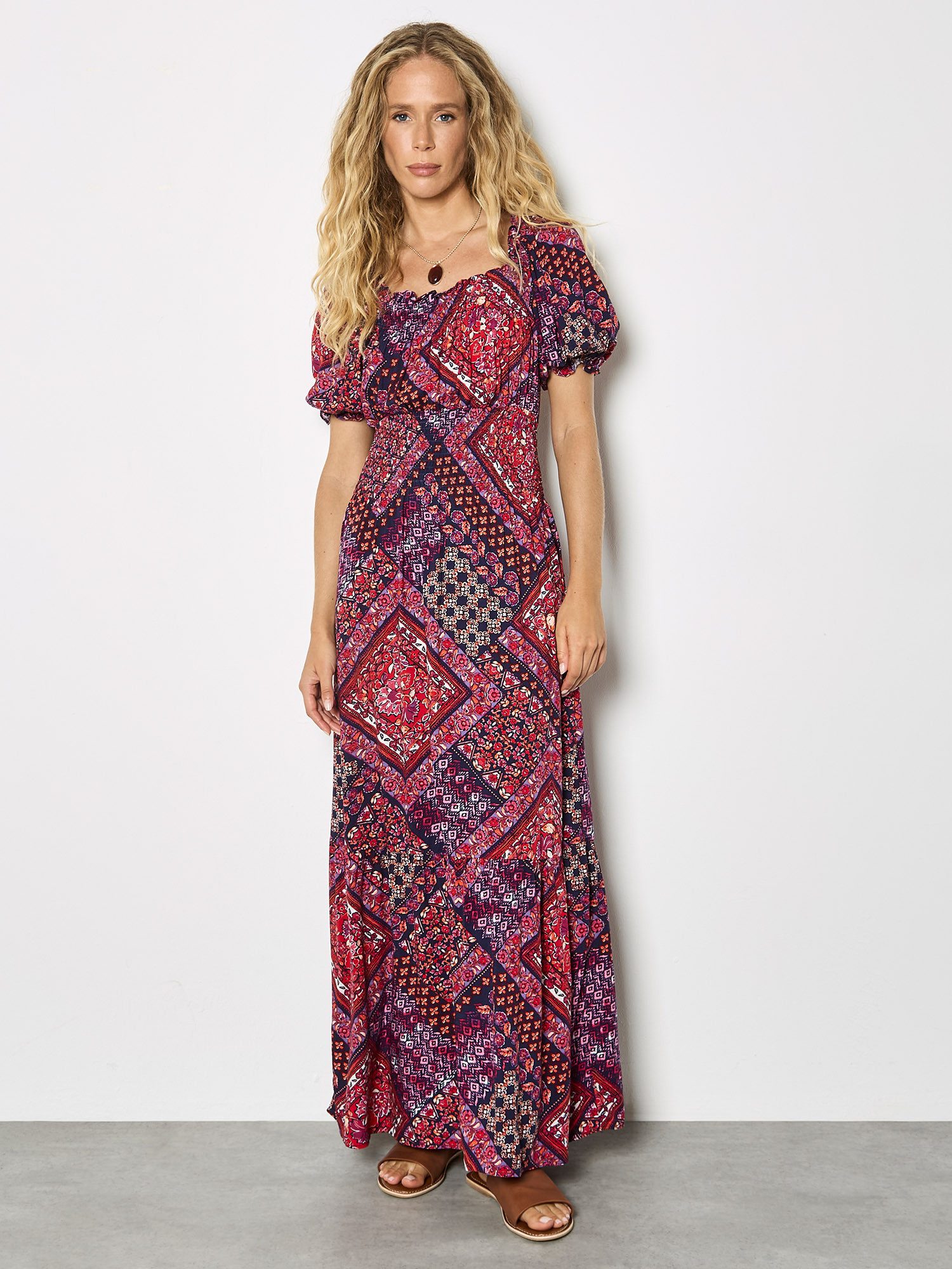 Apricot Maxikleid Boho-Maxikleid mit Folk-Print Gemustert günstig online kaufen