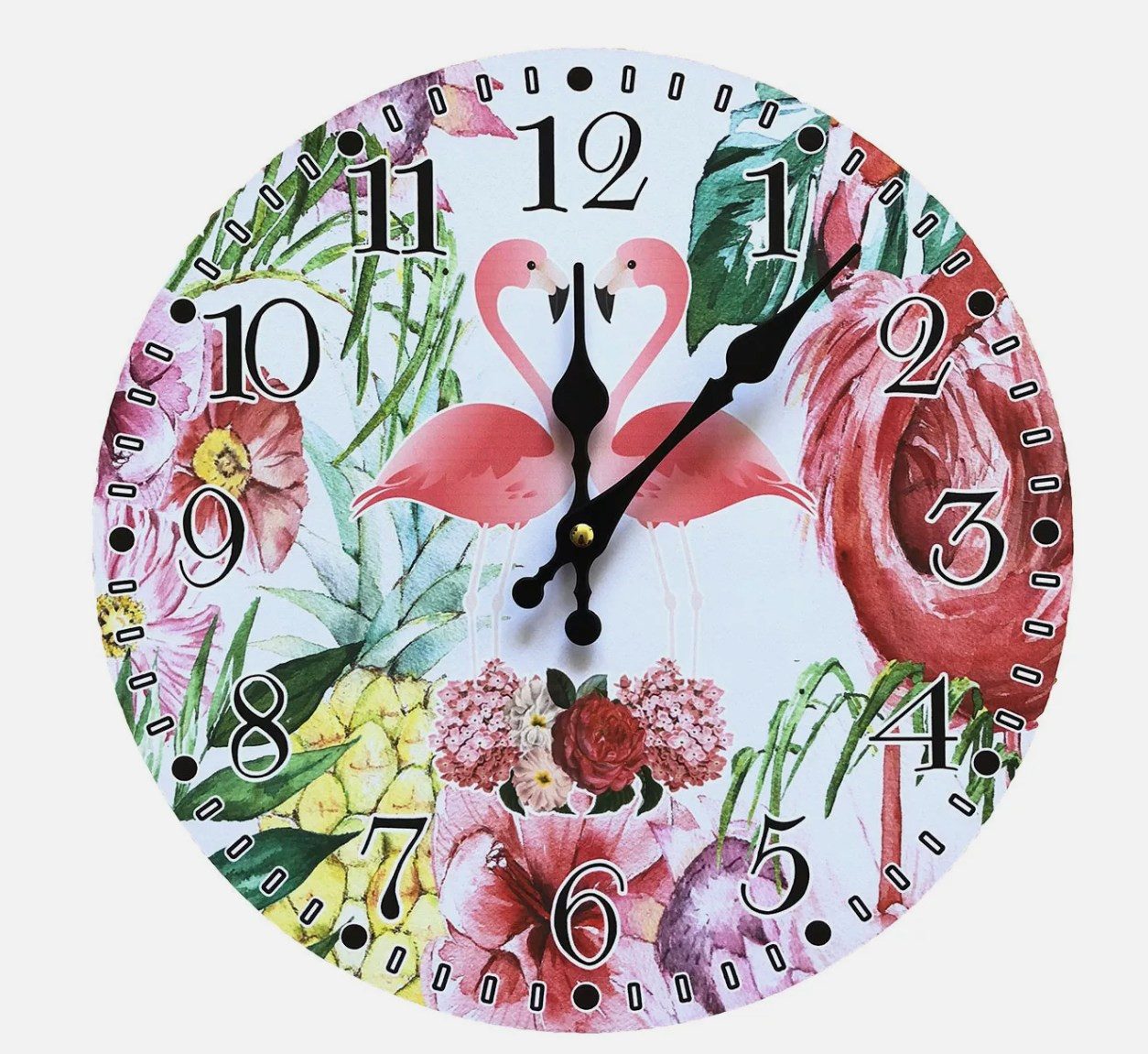 Stelby Wanduhr Wanduhr Analog Wohnzimmer– Tropische Uhr im farbenfrohen Design (Tropisches Deko-Highlight mit Flamingo, Blumen & Ananas-Motiv)