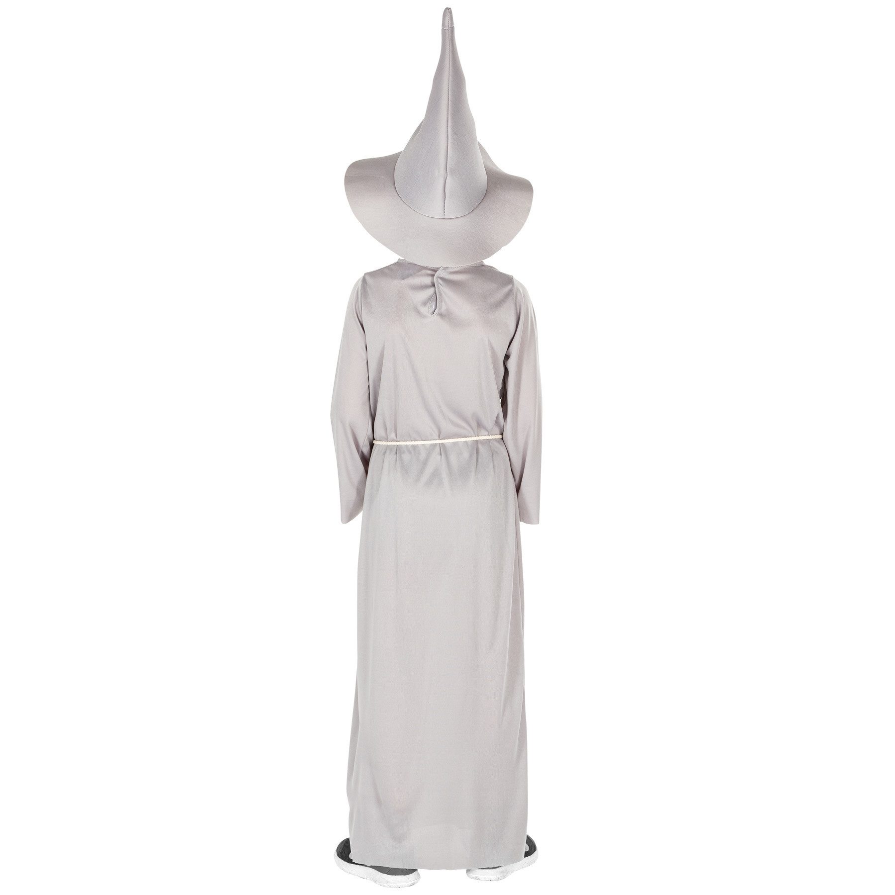 dressforfun Zauberer-Kostüm Hexenmeister/Magier, in silber, Trompetenärmel, Hoher Magier-Hut, Gr. 152 (12-14 Jahre), Langes Zauberer-Gewand, Kordel zum Schnüren