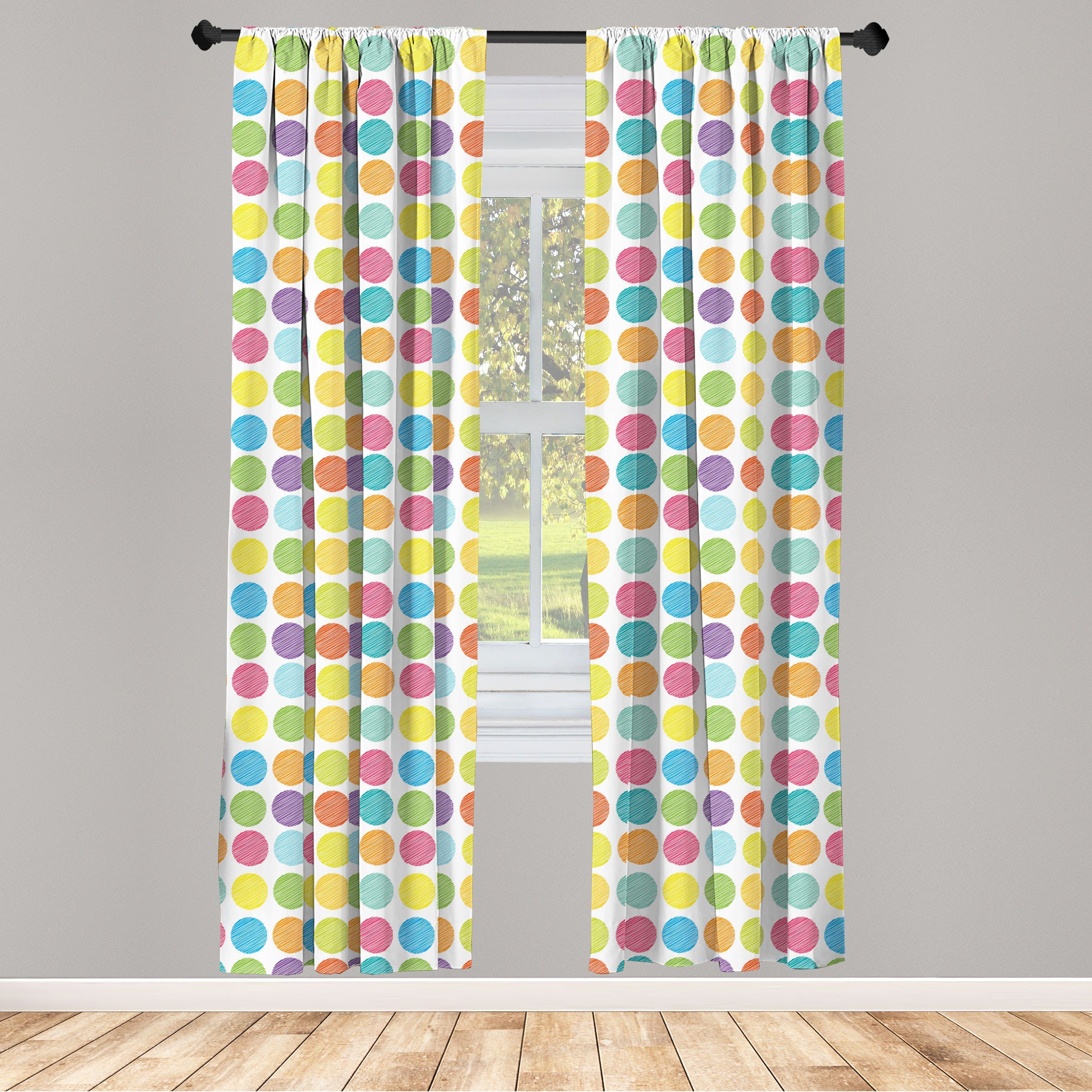 Gardine Vorhang für Wohnzimmer Schlafzimmer Dekor, Abakuhaus, Microfaser, Bunt Hand gezeichnet Regenbogen-Kreise