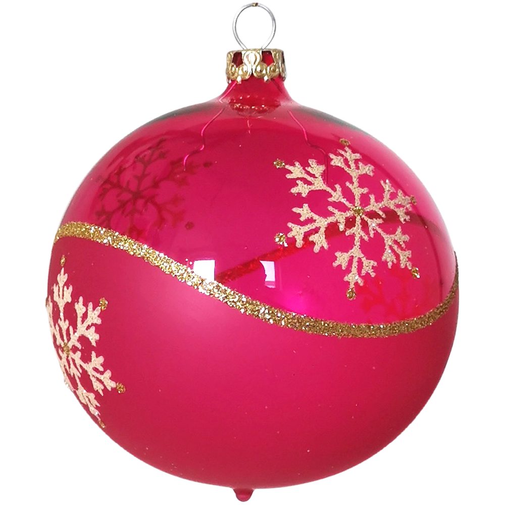 Thüringer Glasdesign Weihnachtsbaumkugel mundgeblasen, Weihnachtskugel-Set handdekoriert (6 pink St), Kristallwelle