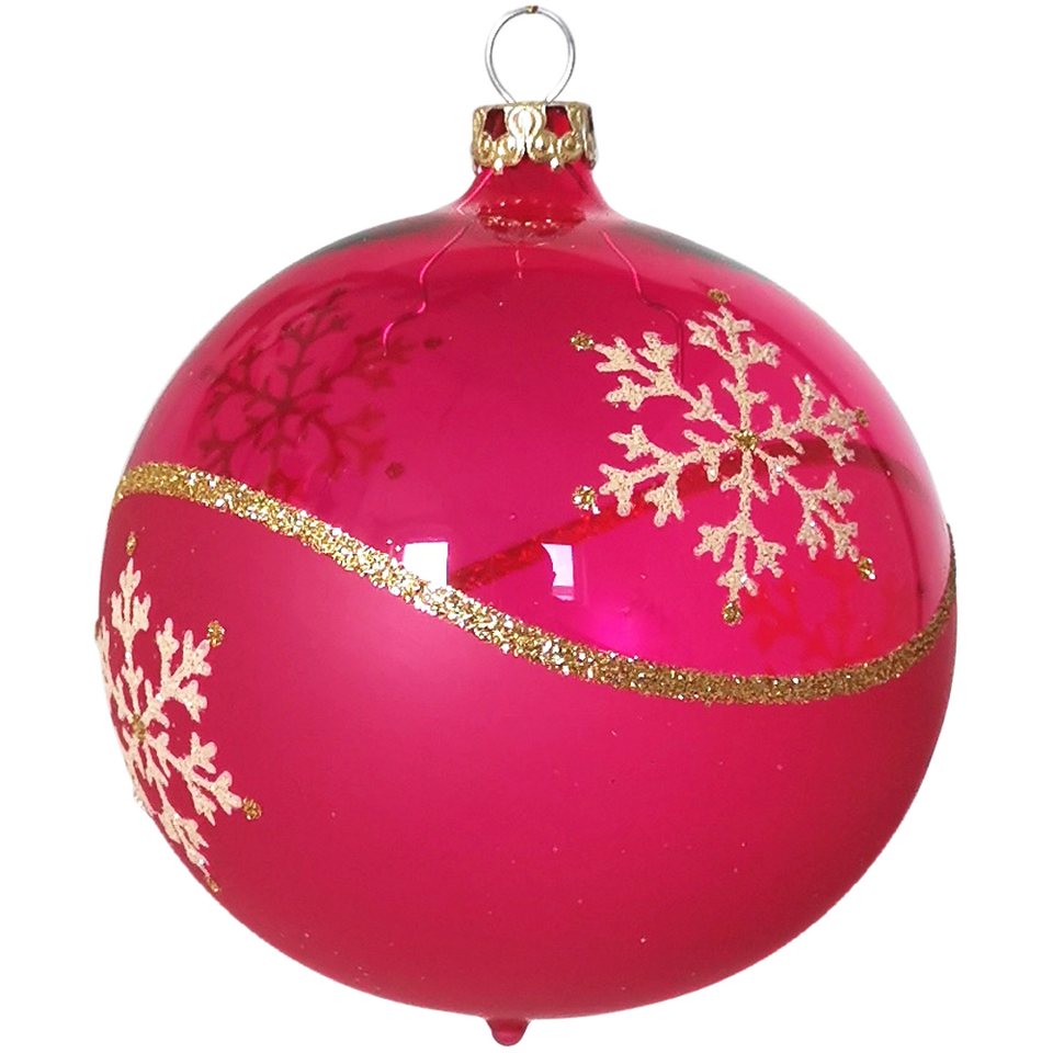 pink Thüringer Glasdesign (6 handdekoriert Weihnachtsbaumkugel St), Kristallwelle, mundgeblasen, Weihnachtskugel-Set