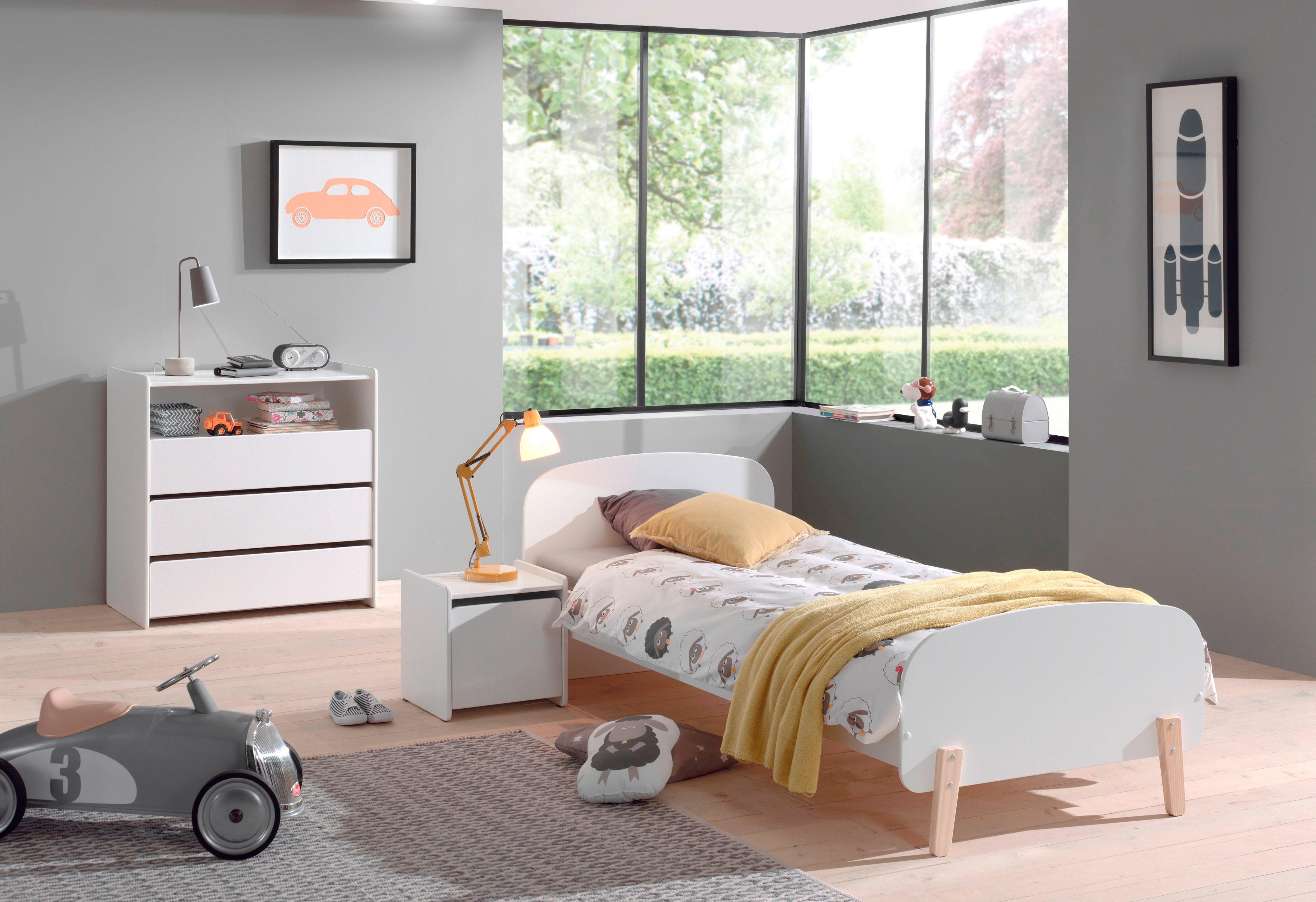 Vipack Schubkastenkommode Kiddy, mit 3 geräumigen Schubladen und 1 offenen Fach (B/H/T ca. 90x92x47cm, Kanten gerundet, MDF weiß lackiert), Schubladen mit Soft-Close, universell einsetzbar