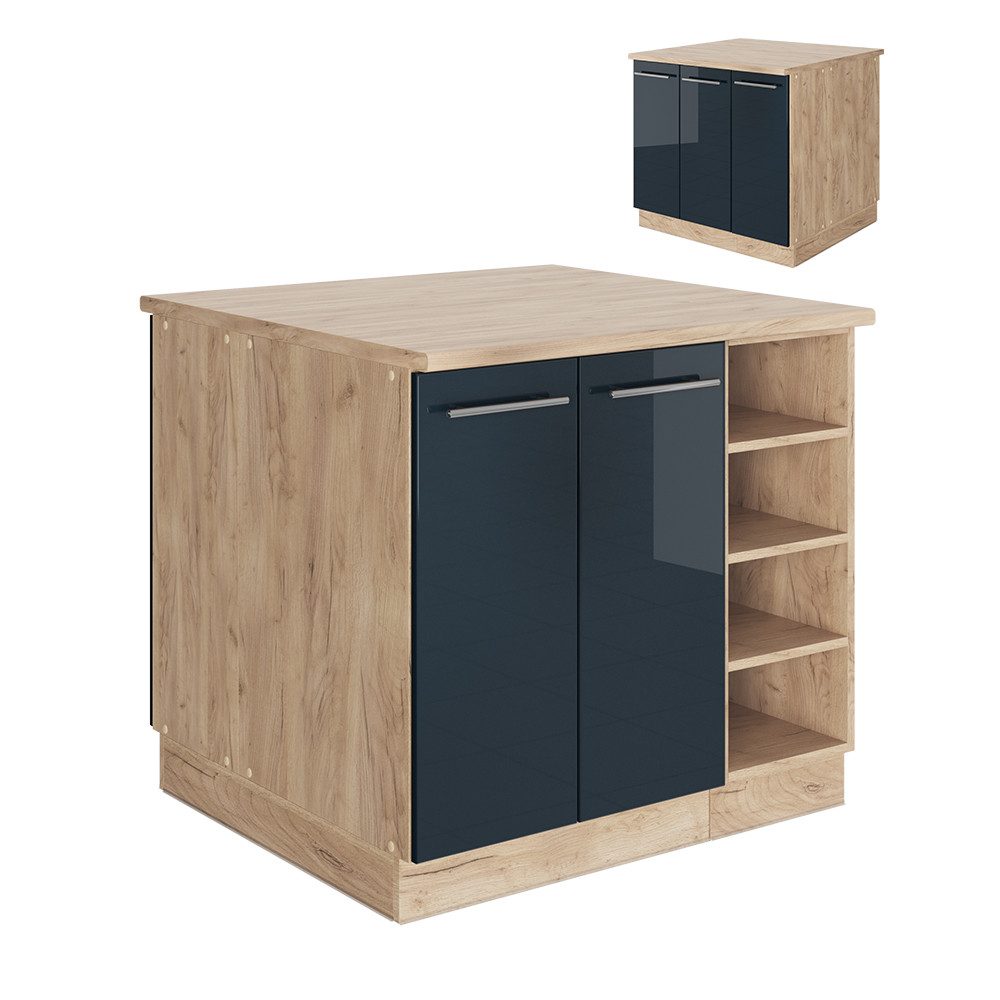 Vicco Unterschrank Fame-Line, Dunkelblau Hochglanz/Goldkraft Eiche, günstig online kaufen